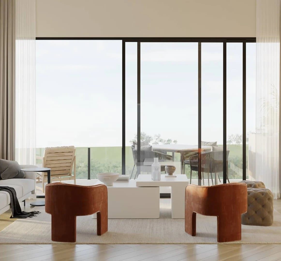 Living room opening onto a terrace with views of greenery at Bosco di Santa María
