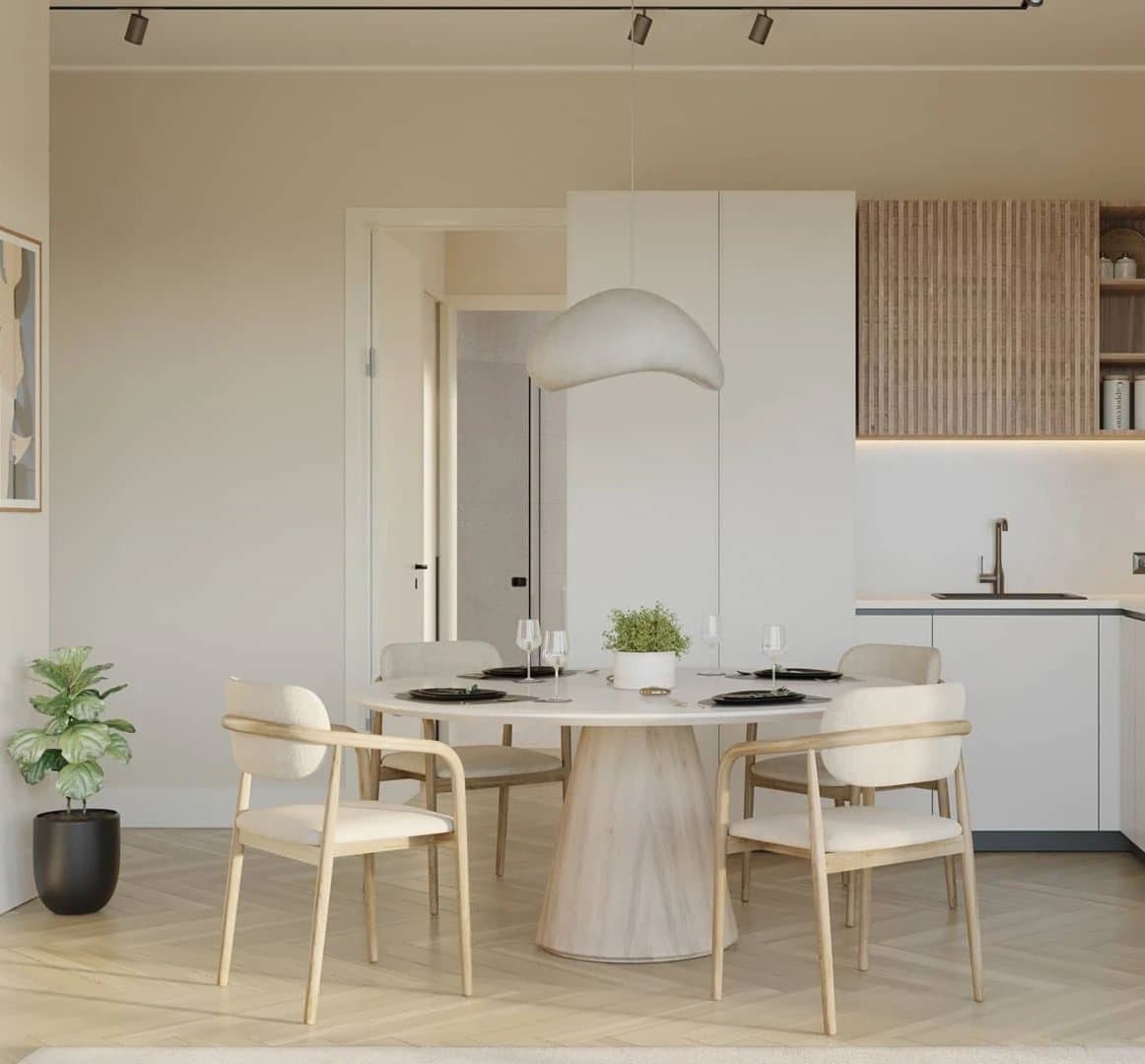 Dining area and kitchen in a Bosco di Santa María apartment