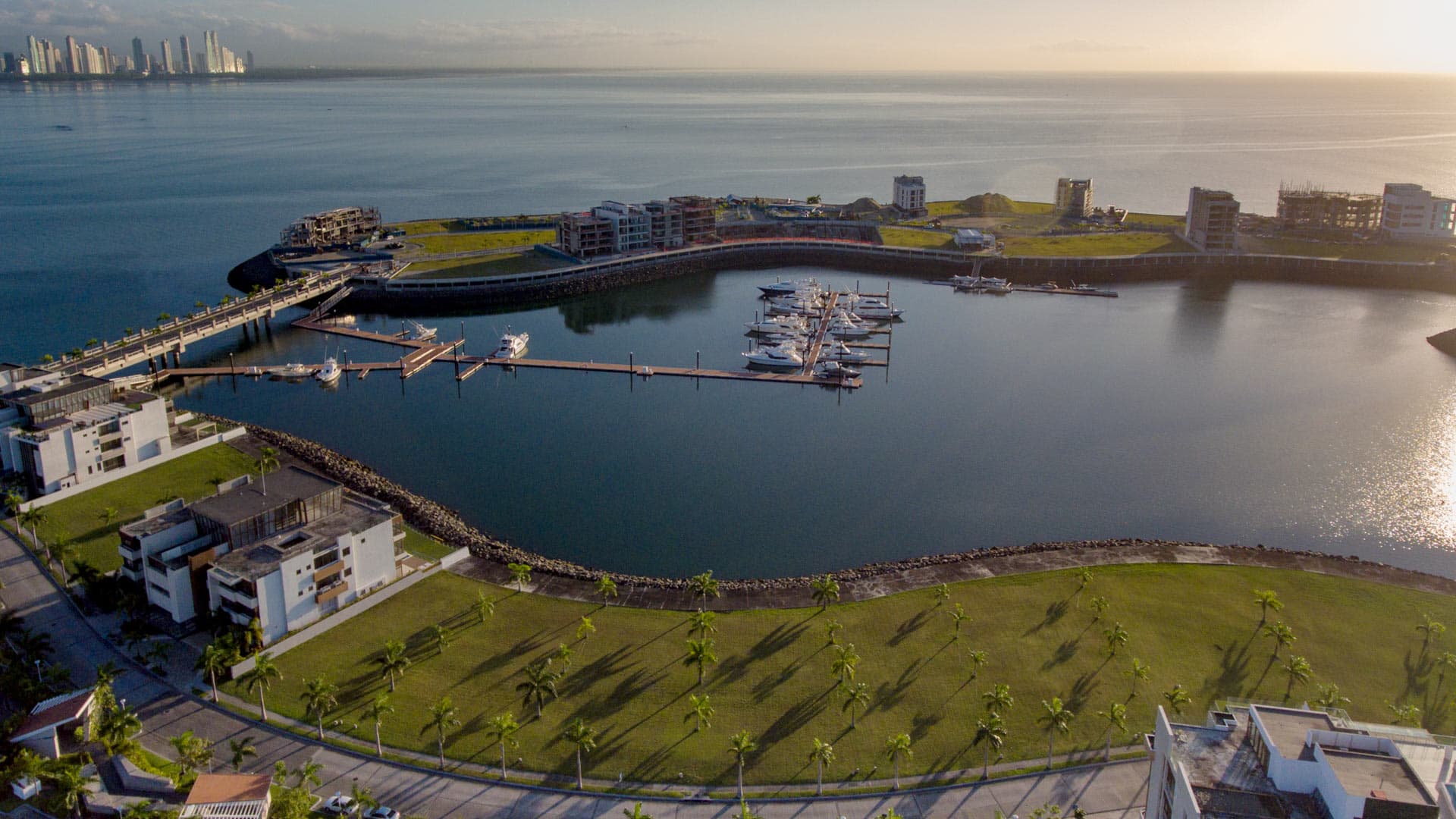 Aerial view of the Ocean Reef Islands marina basin