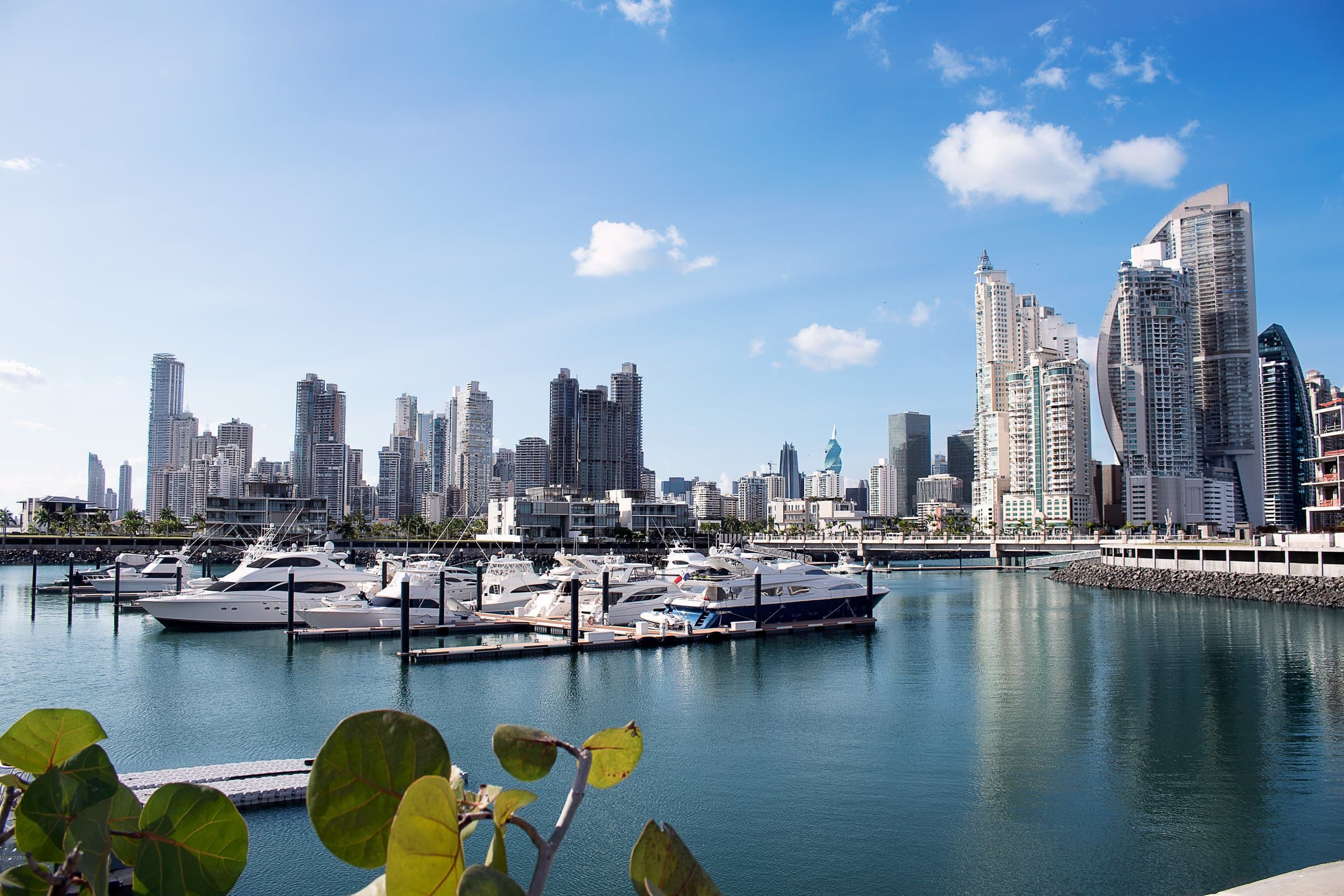Ocean Reef Islands marina with the Panama City skyline