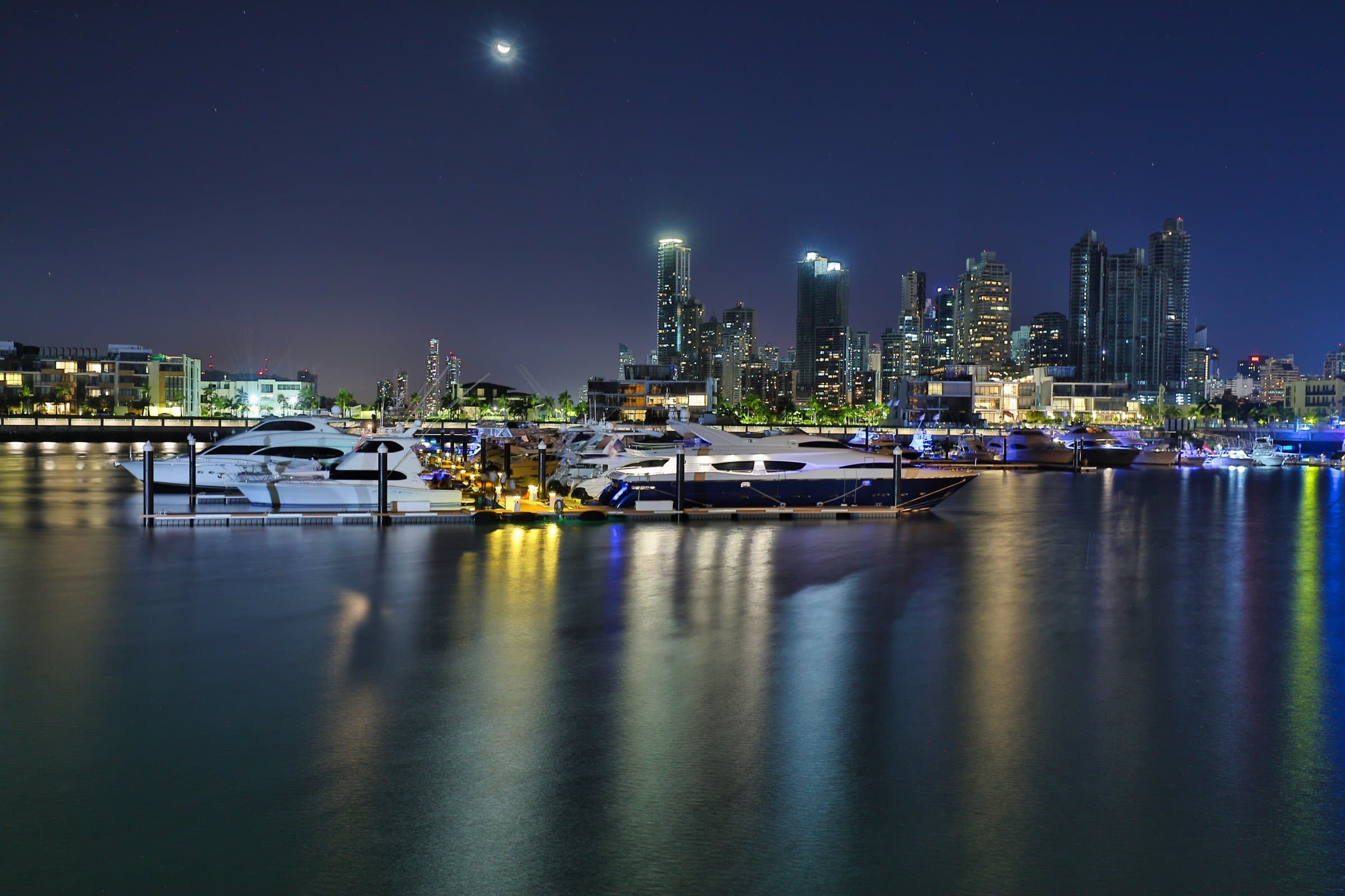 Ocean Reef Islands marina and city lights at night