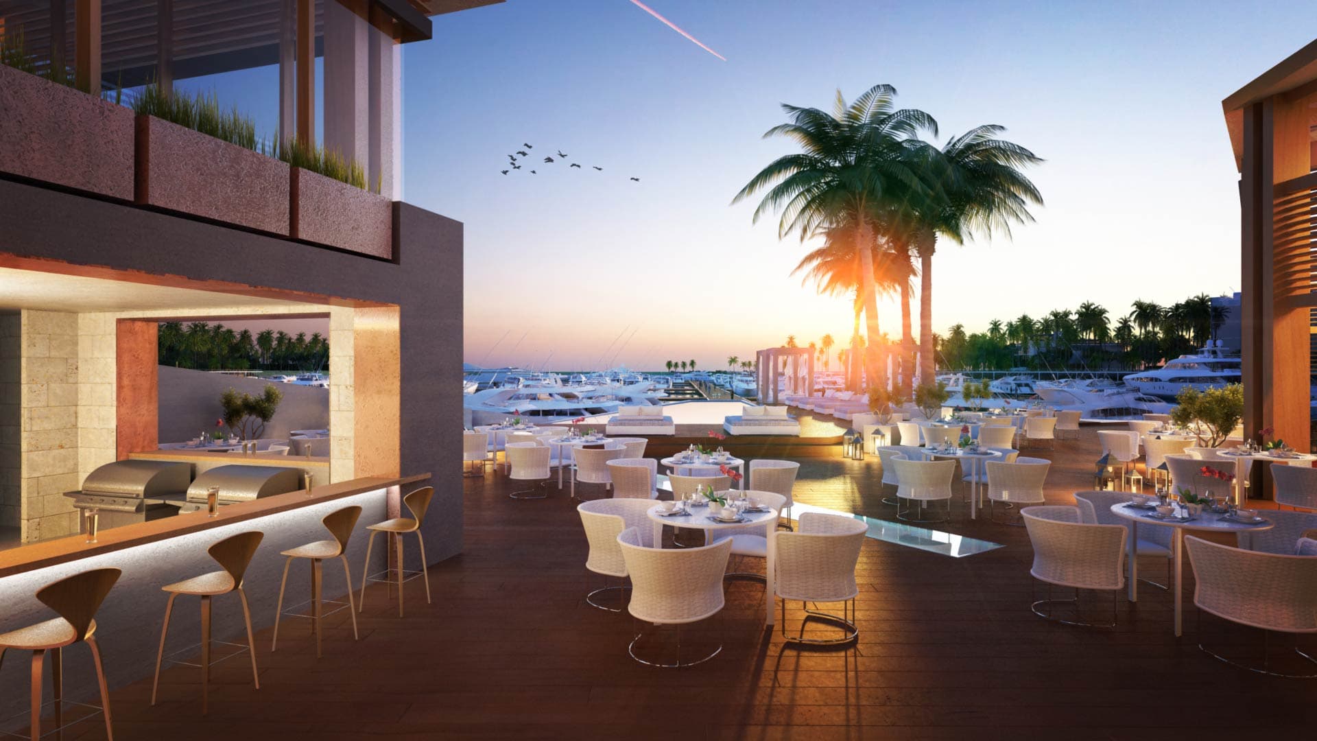 Beach club terrace facing the ocean at Ocean Reef Islands