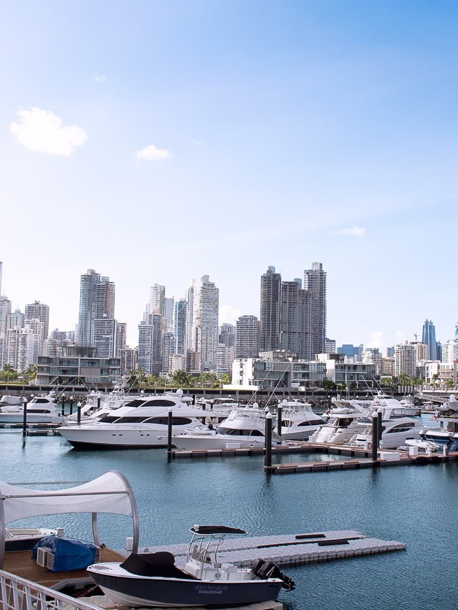 Ocean Reef Islands marina with yachts and the Punta Pacifica skyline