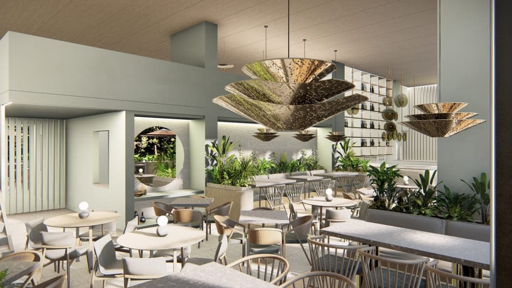 Restaurant and social area with pendant lights at Armonía