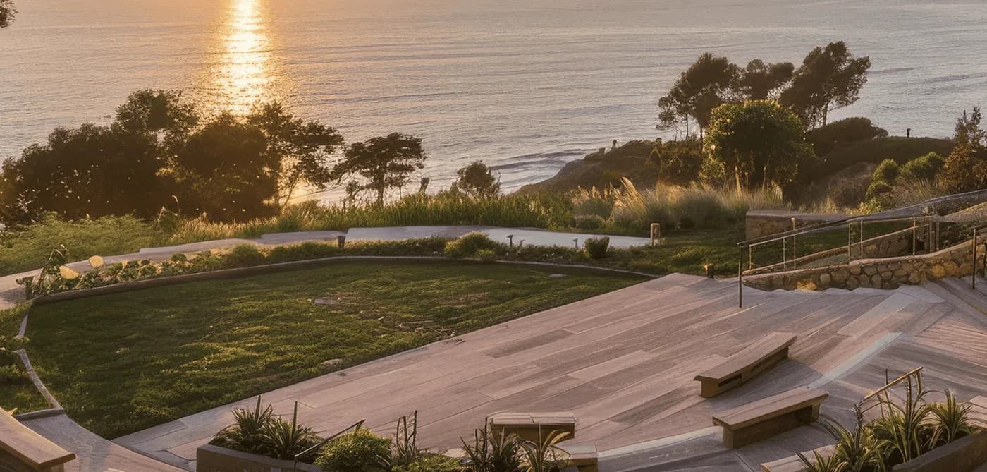 Rendering of the BeachWalk seaside amphitheater at sunset