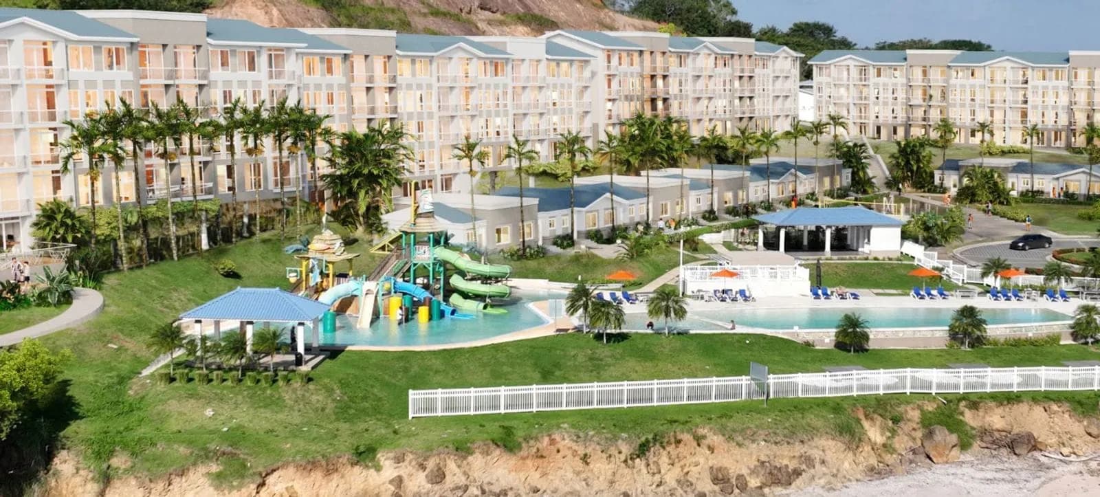 Rendering of an aerial view of Ocean Front and its beach club water park