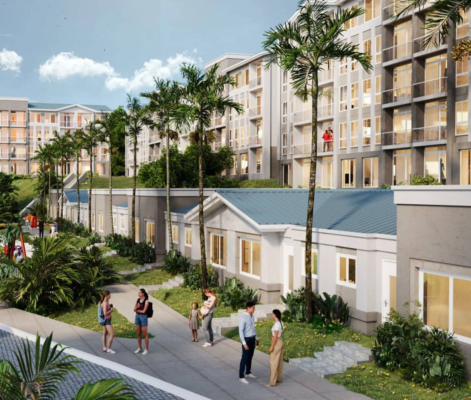Rendering of the Ocean Front garden walkways between the apartment buildings
