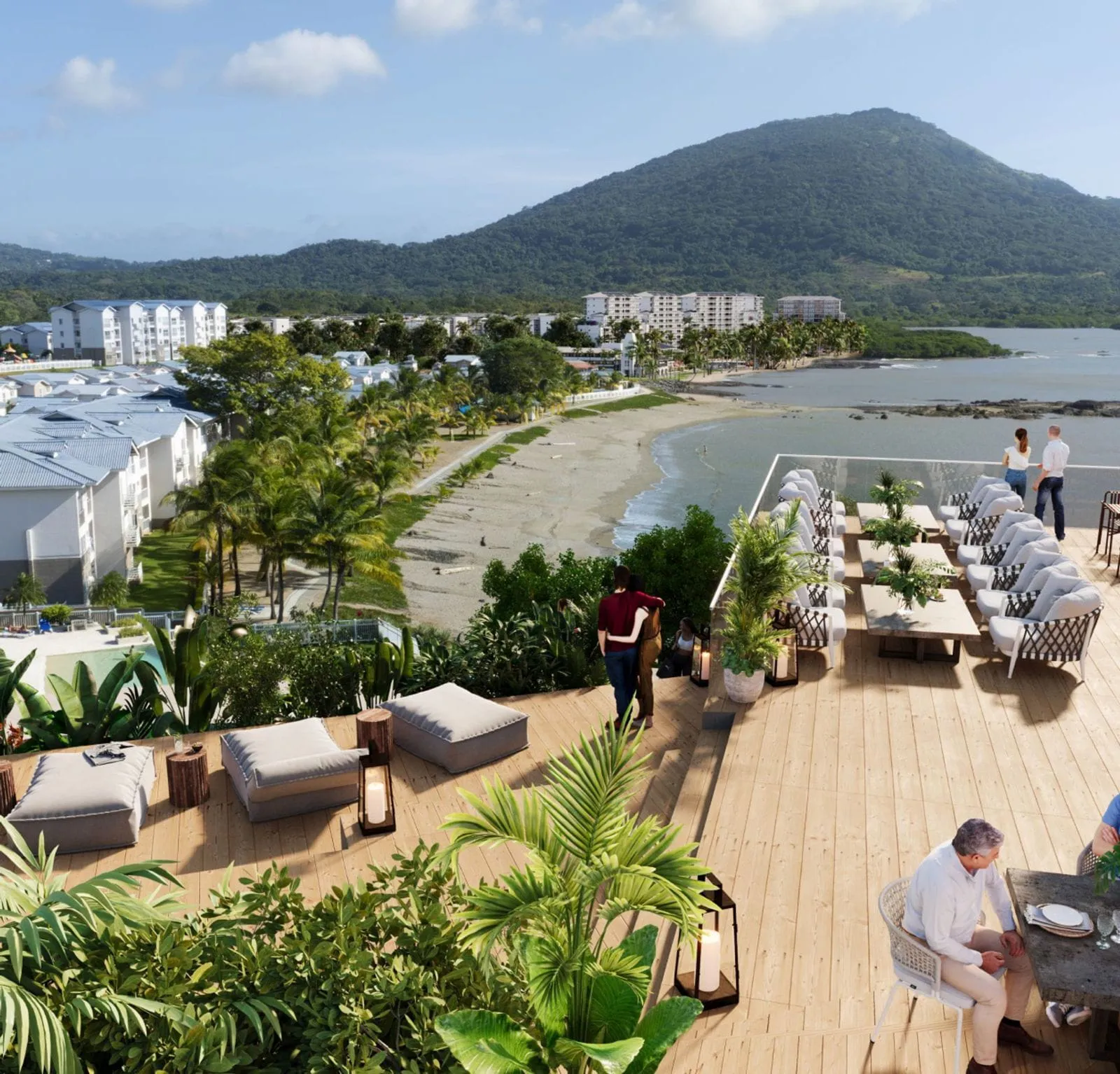 Rendering of the Ocean Front sundeck terrace overlooking the bay