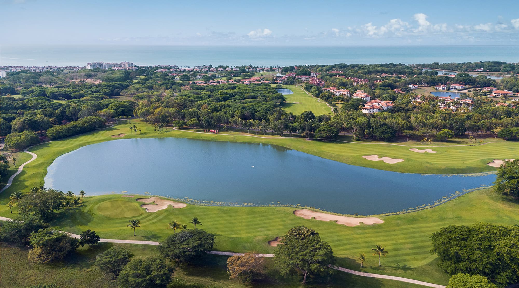 Aerial view of the Buenaventura golf course and lake