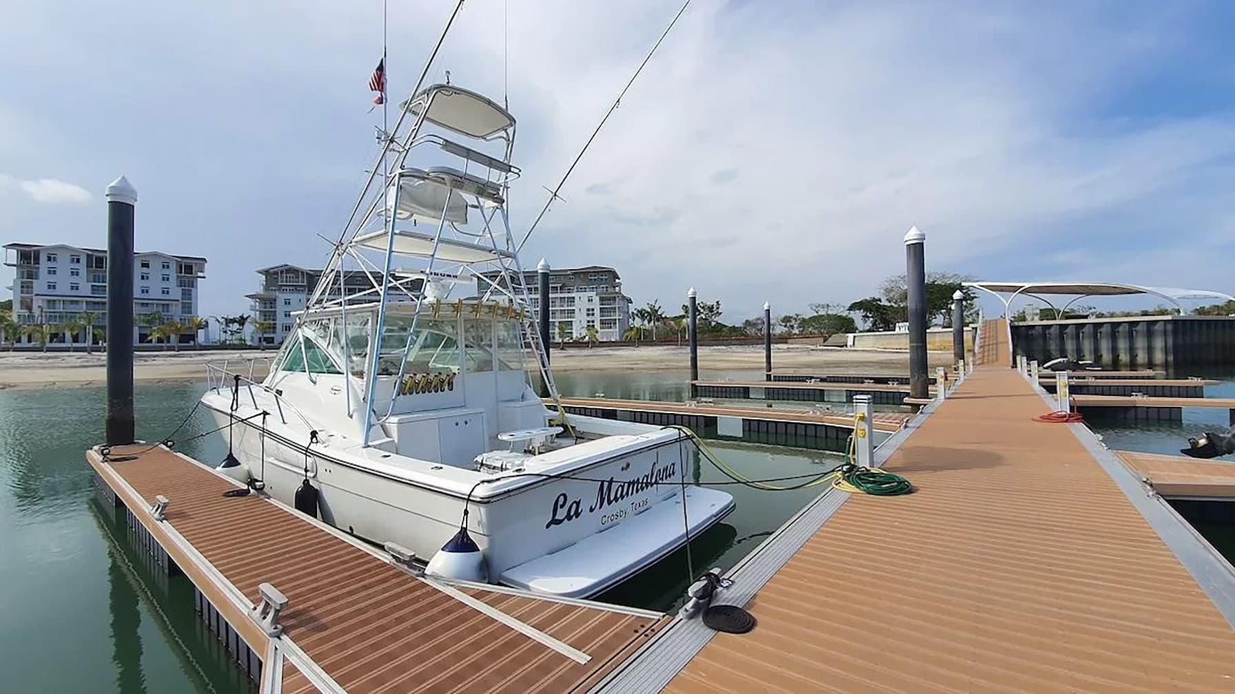 Sport fishing boat docked at the Buenaventura Marina