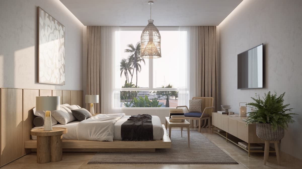 Bedroom interior of a Buenaventura Marina Village apartment