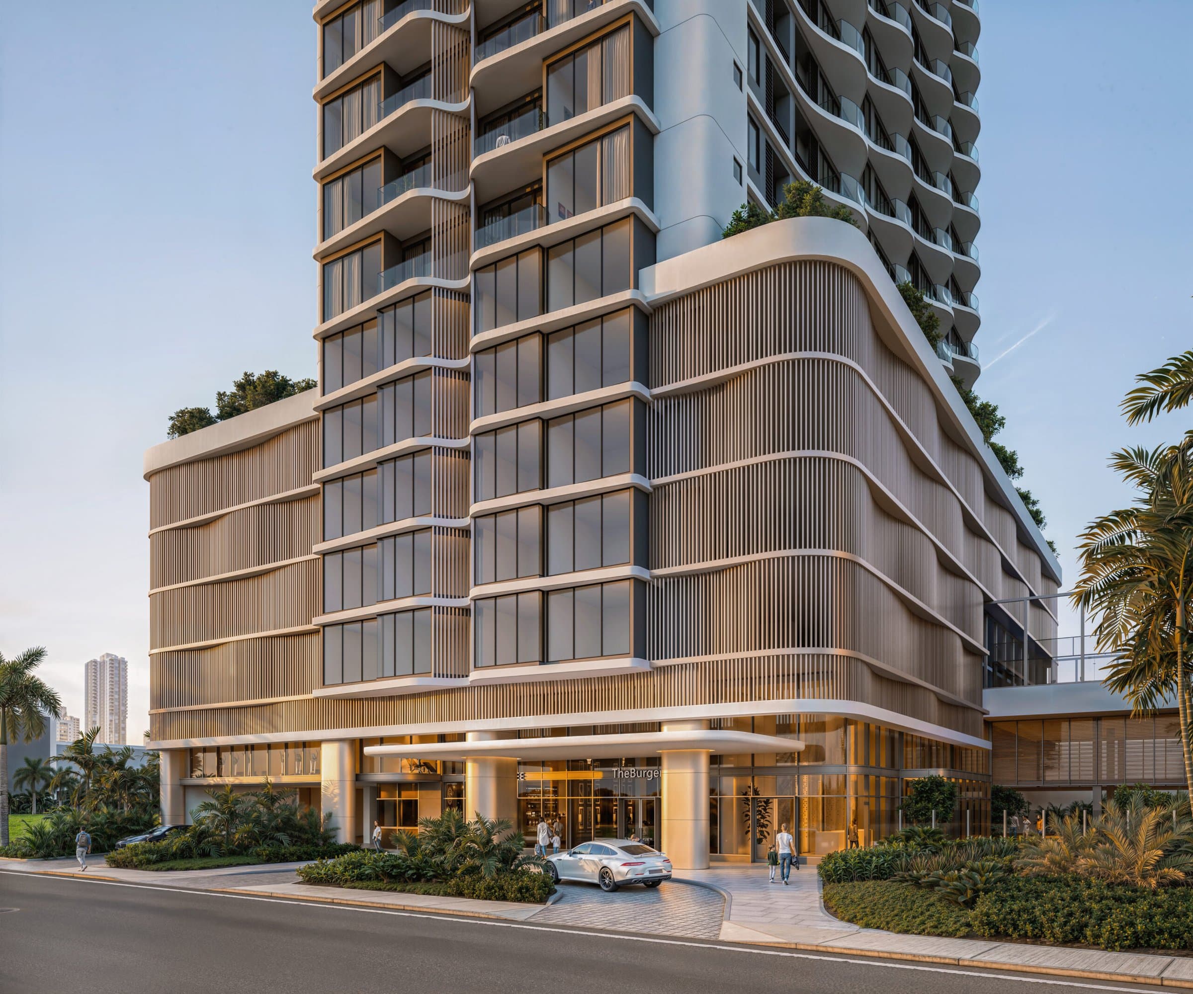 Aurum street-level entrance and podium in Costa del Este