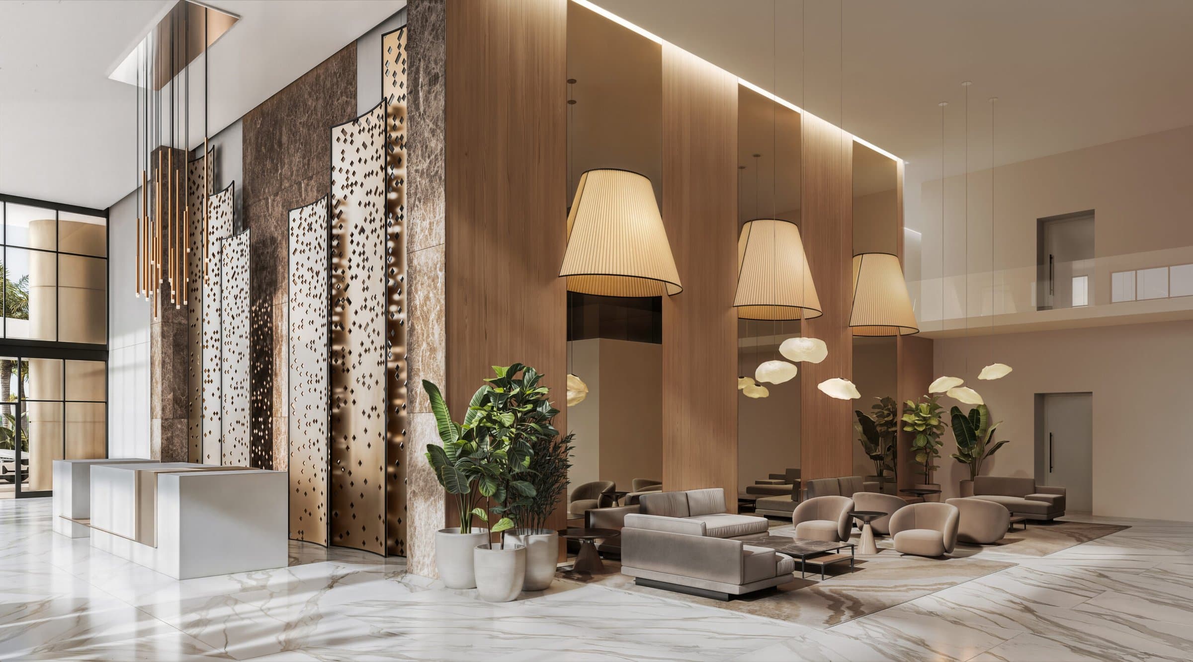 Aurum double-height residential lobby