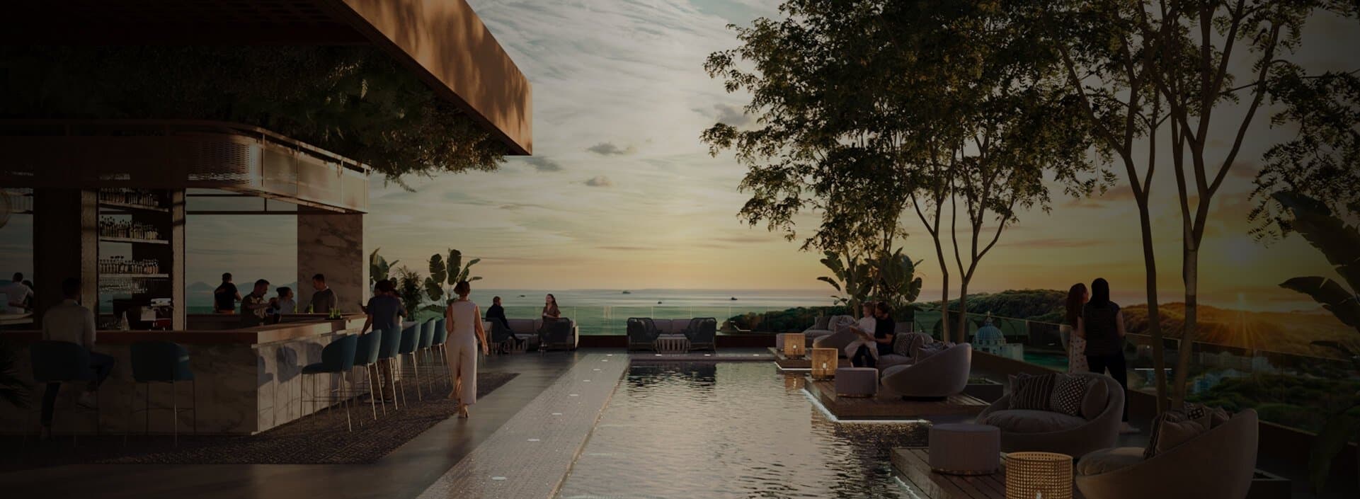Open-air bar and lounge facing the sunset at The Westin Residences Playa Bonita
