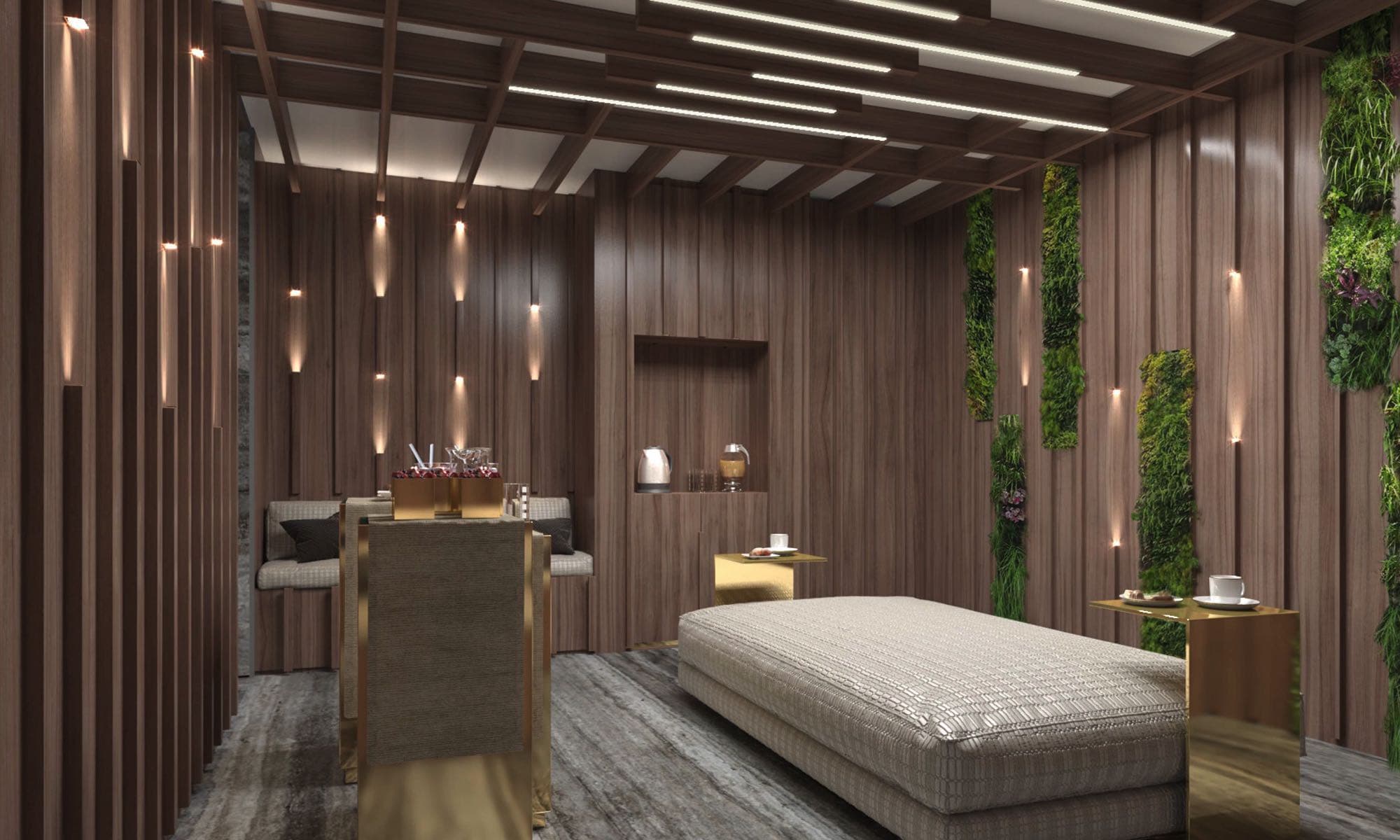Rendering of the tea salon lounge at La Maison by Fendi Casa