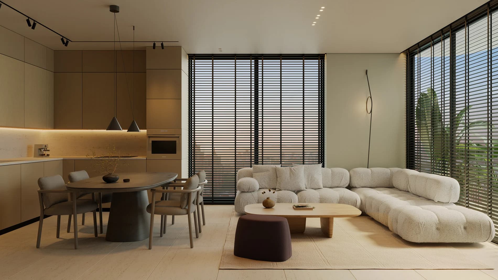 Living and dining room furnished by B&B Italia in a MOVA apartment