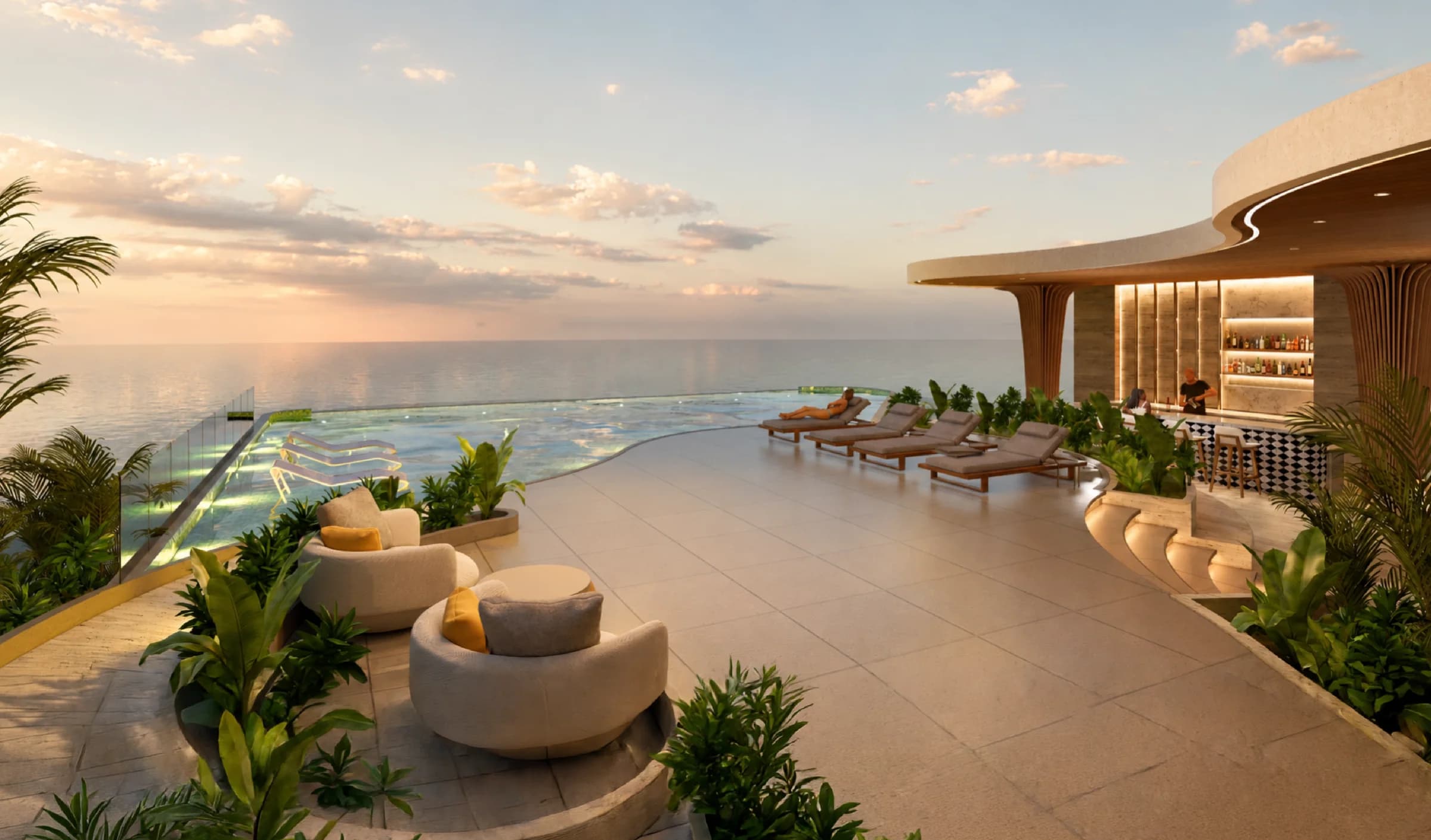 Infinity pool sun deck overlooking the ocean at Allure at Punta Pacífica