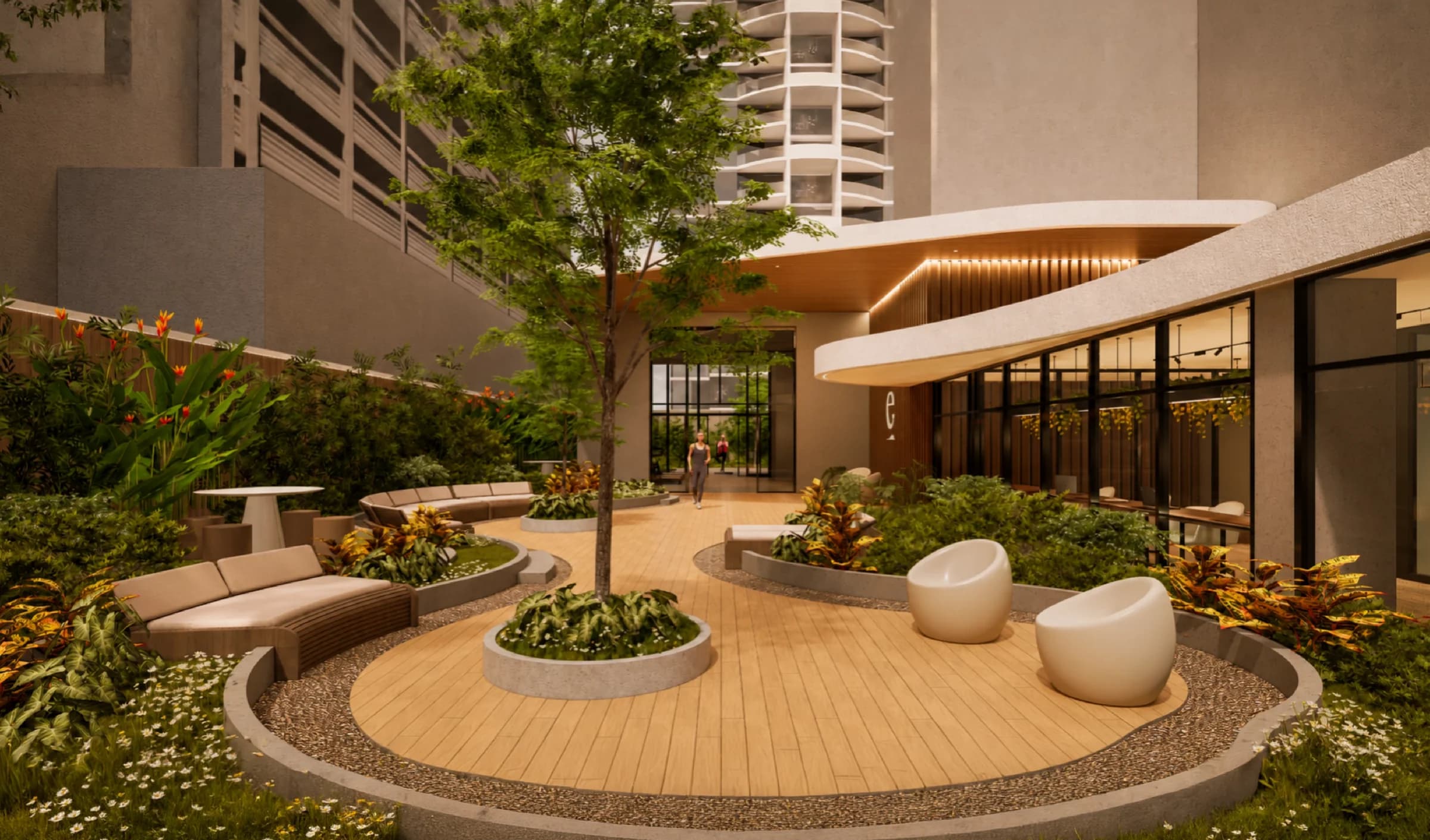 Biophilic garden with lounge seating at Allure at Punta Pacífica