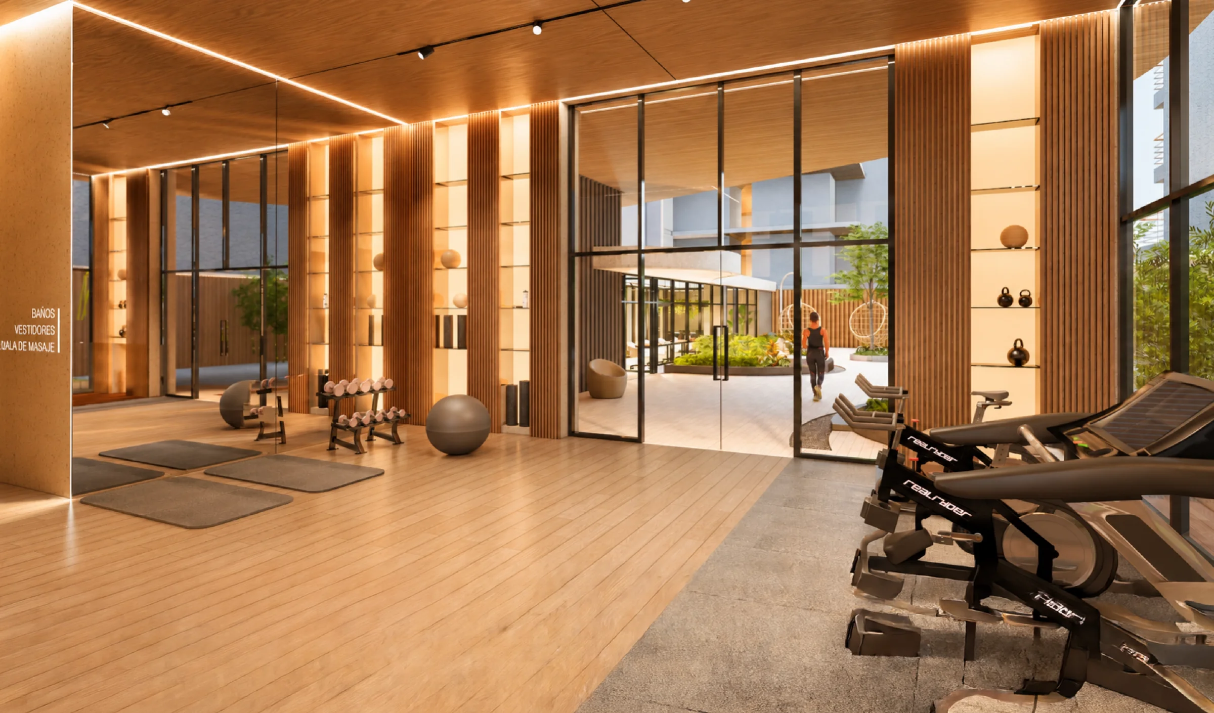 Fitness center with floor-to-ceiling glass at Allure at Punta Pacífica