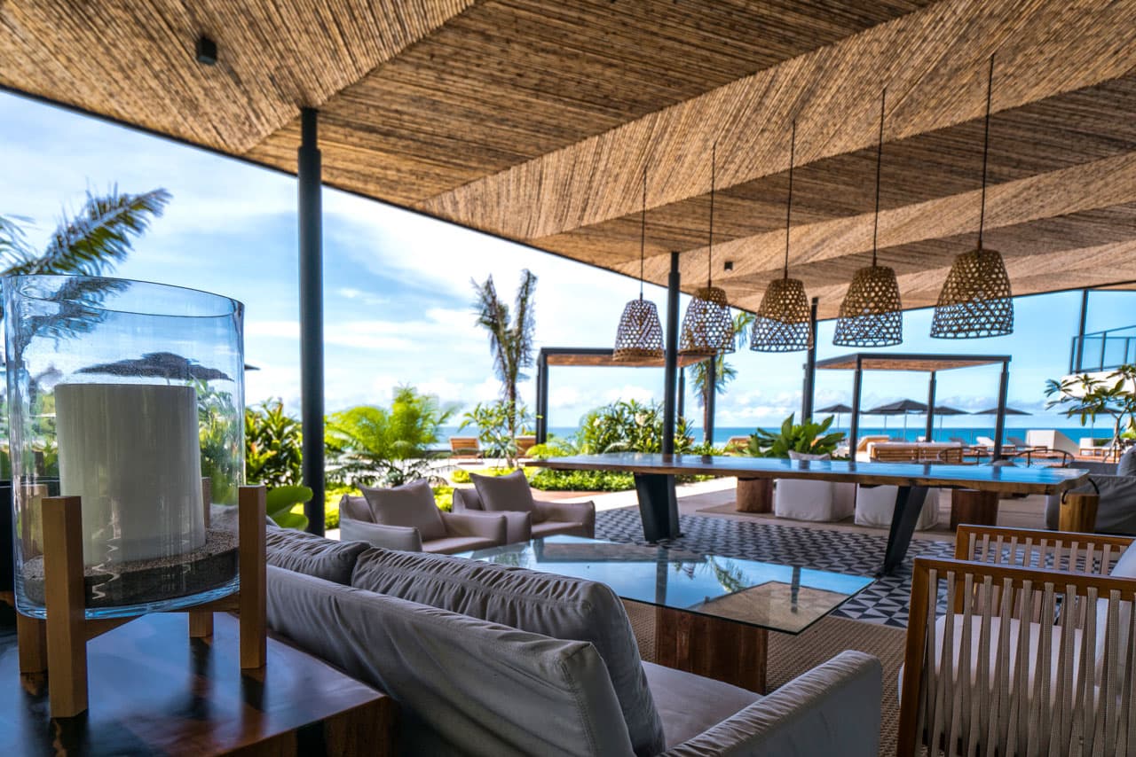 Covered lounge with ocean views in the Solaria clubhouse