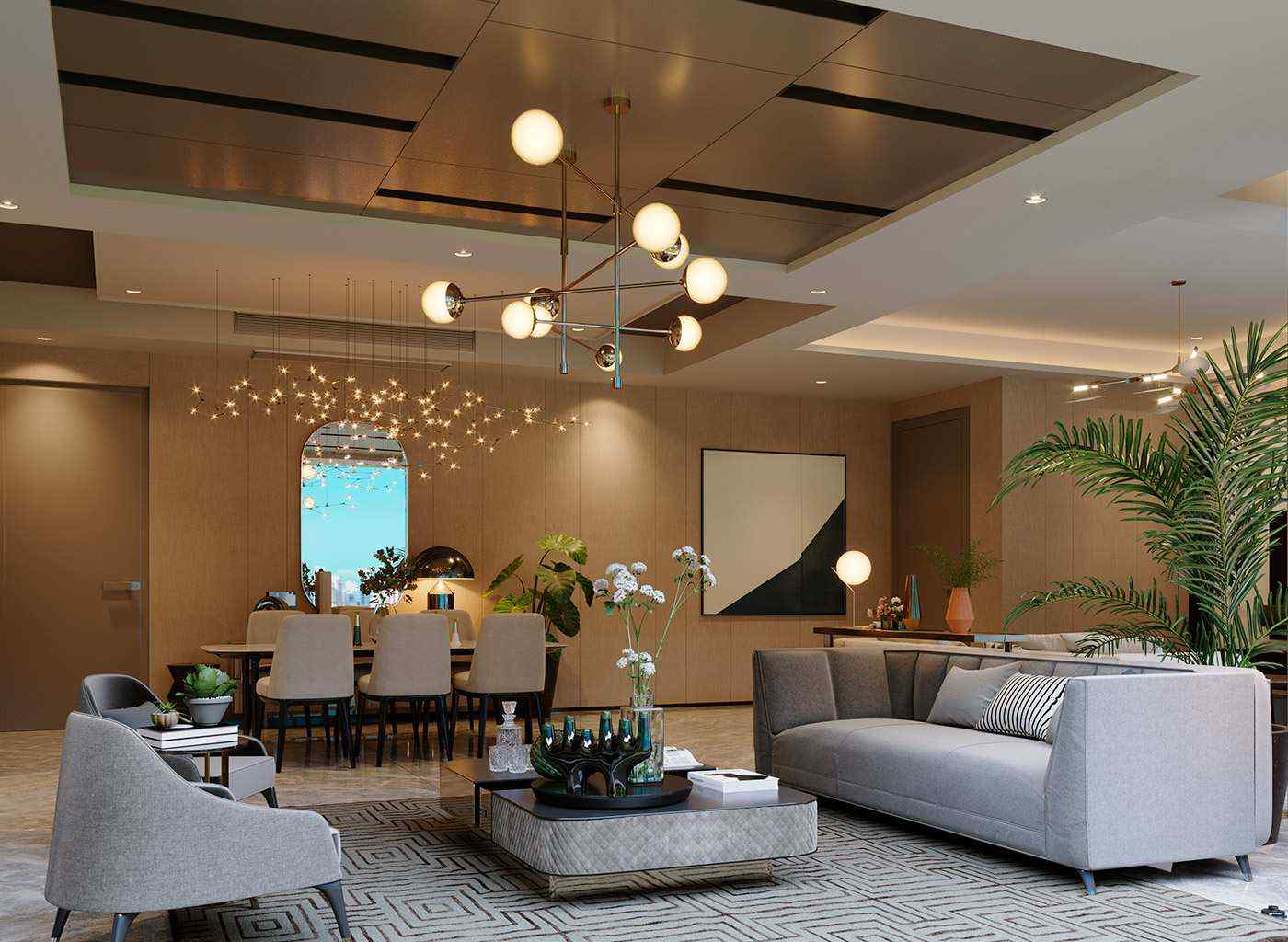 Open living and dining room in a model apartment at The Ivy, Santa Maria