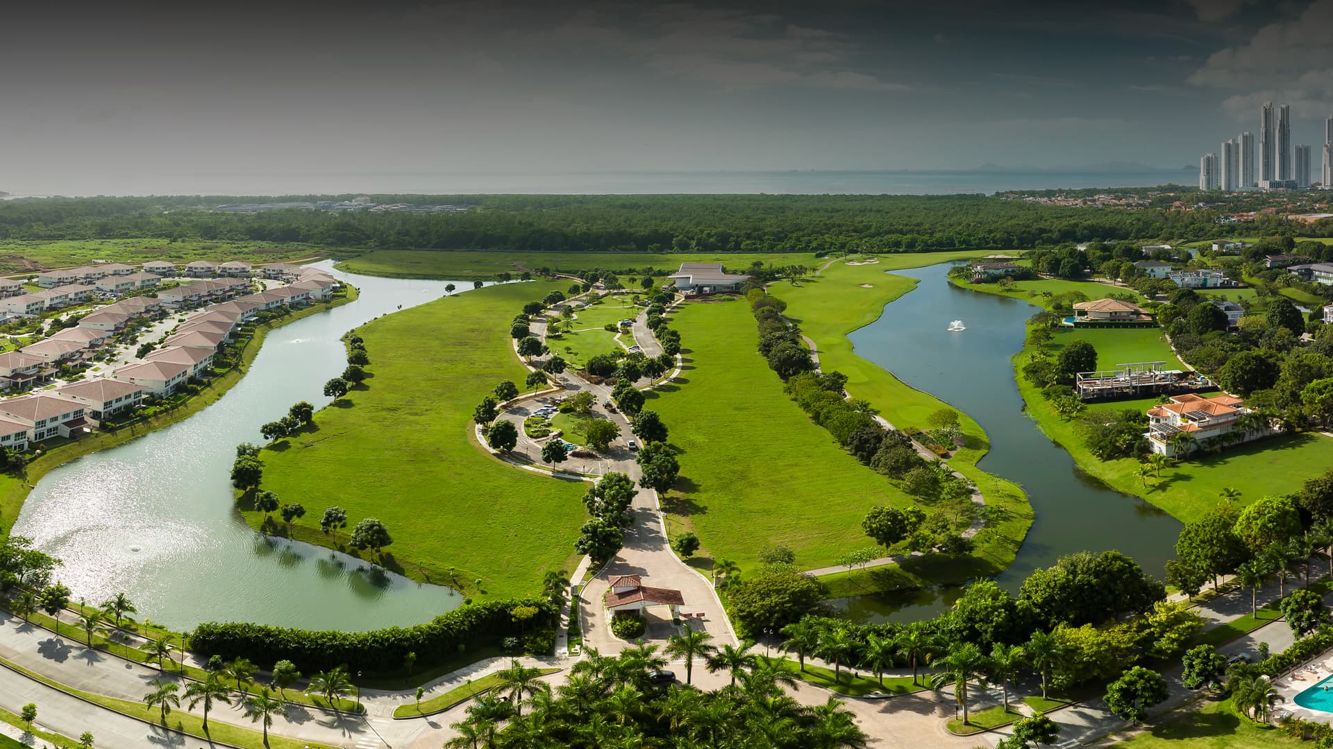 Aerial view of Santa Maria's Nicklaus Design golf course and lagoons