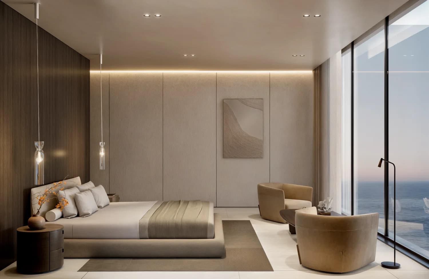 Casa 55 apartment bedroom with floor-to-ceiling windows