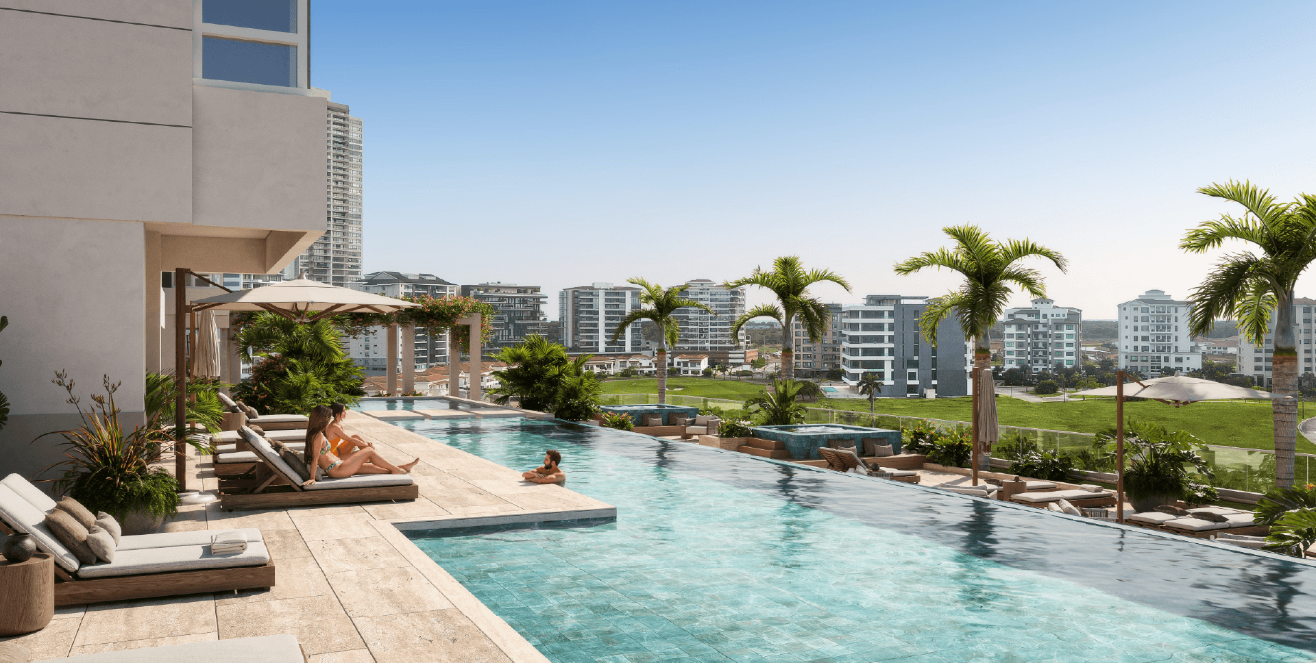Pool deck overlooking the golf course at Guayacan