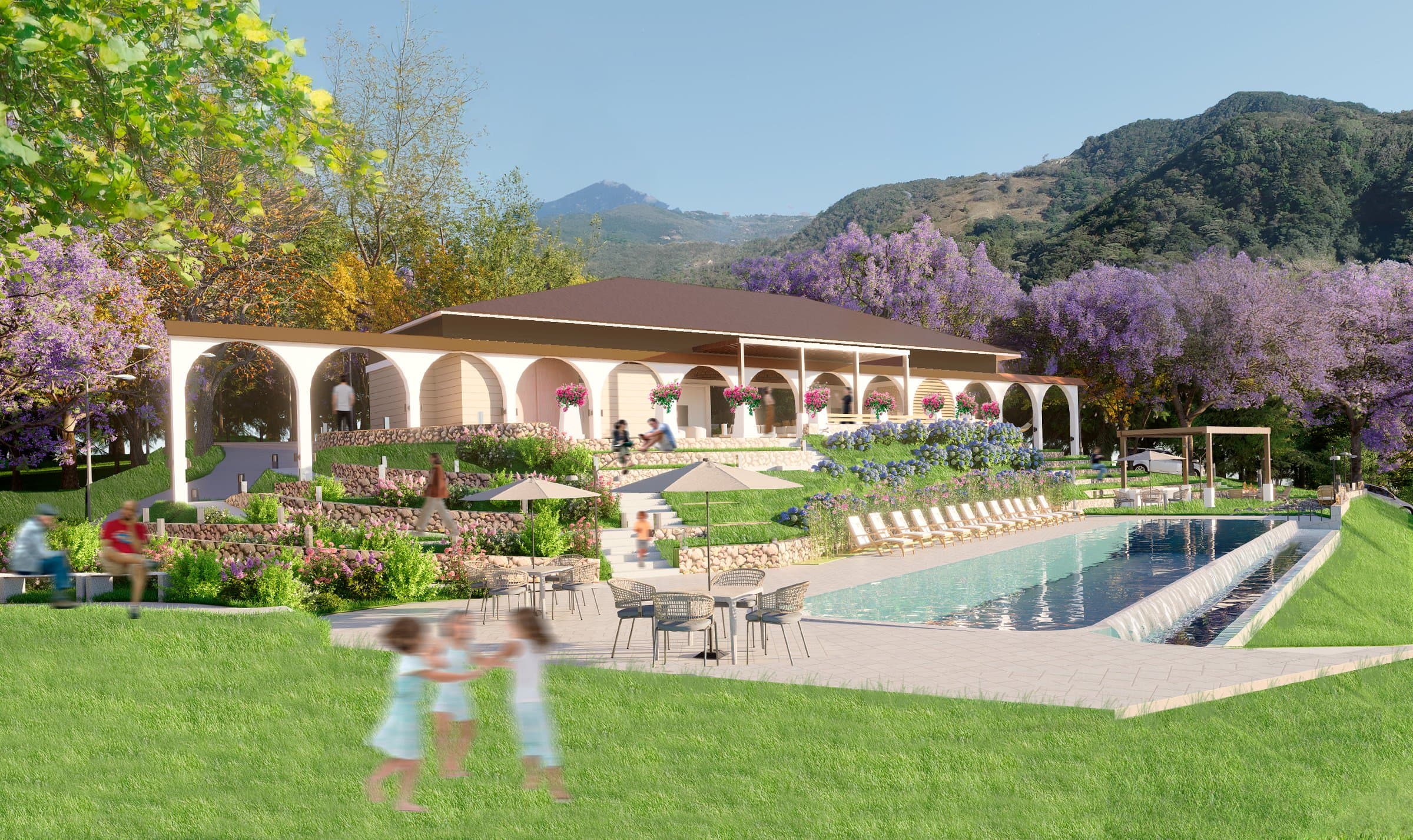 Clubhouse arcade and swimming pool at Altos del María