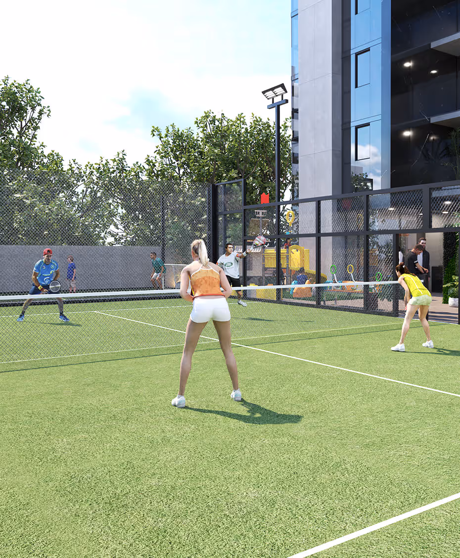 X Padel court with synthetic grass at X The Building, San Francisco