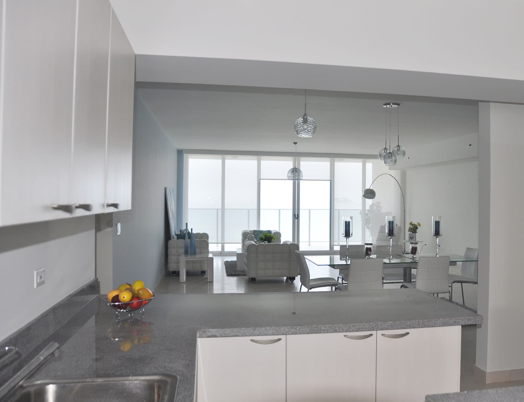 Waters on the Bay apartment open kitchen and living area