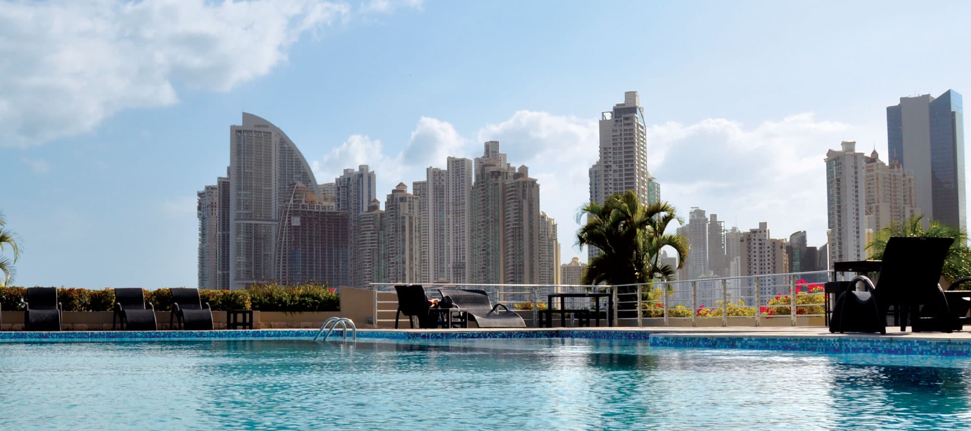 Torres Terrasol pool terrace facing the Punta Pacifica towers