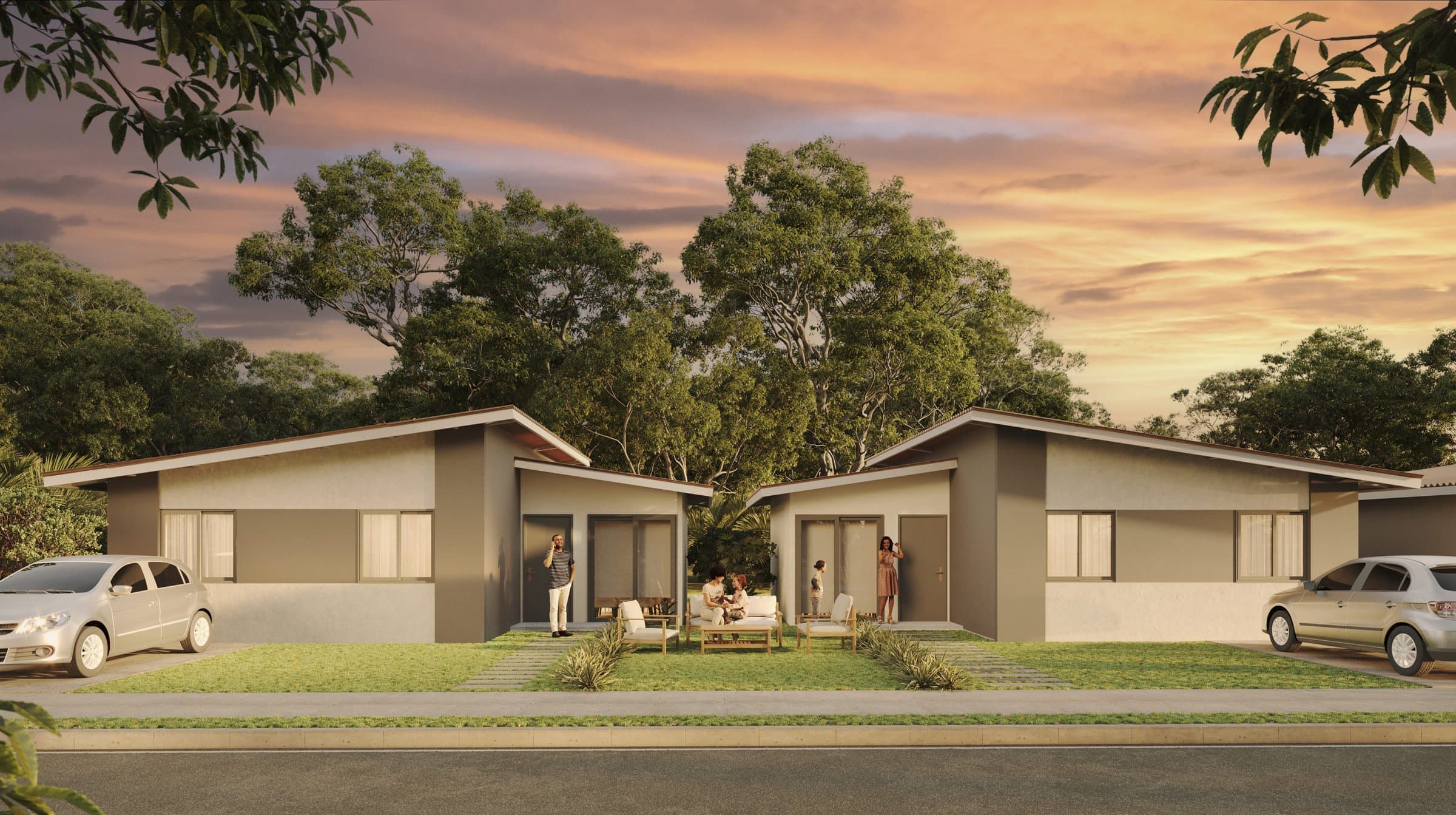 Front of single-story Llanos houses at Santa Mónica, Antón, Coclé