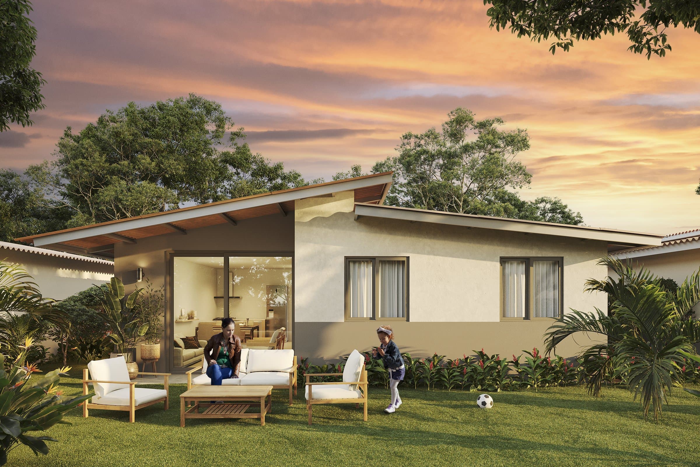 Santa Mónica house with garden terrace at sunset