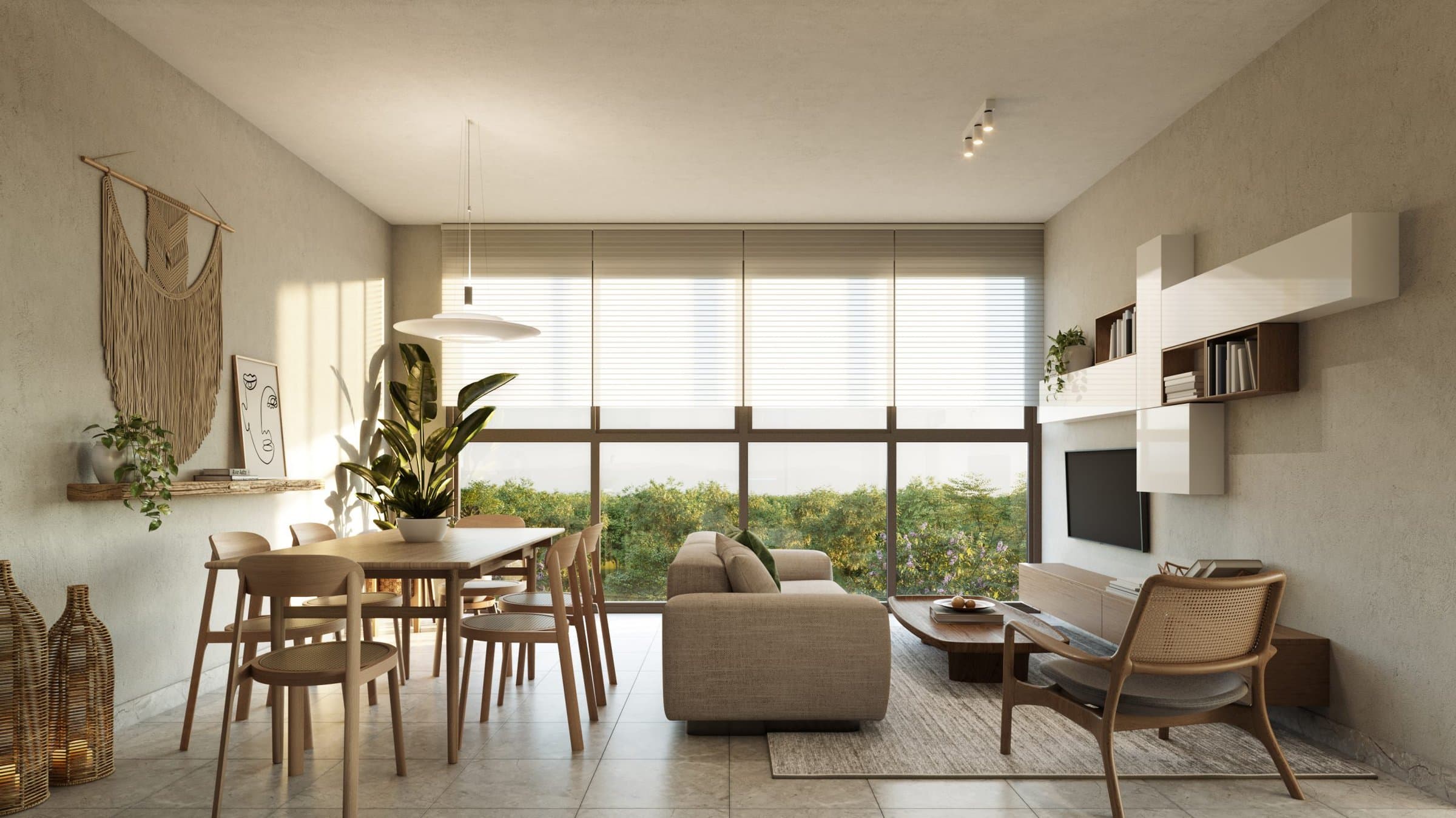 Living and dining room of a Santa Mónica home