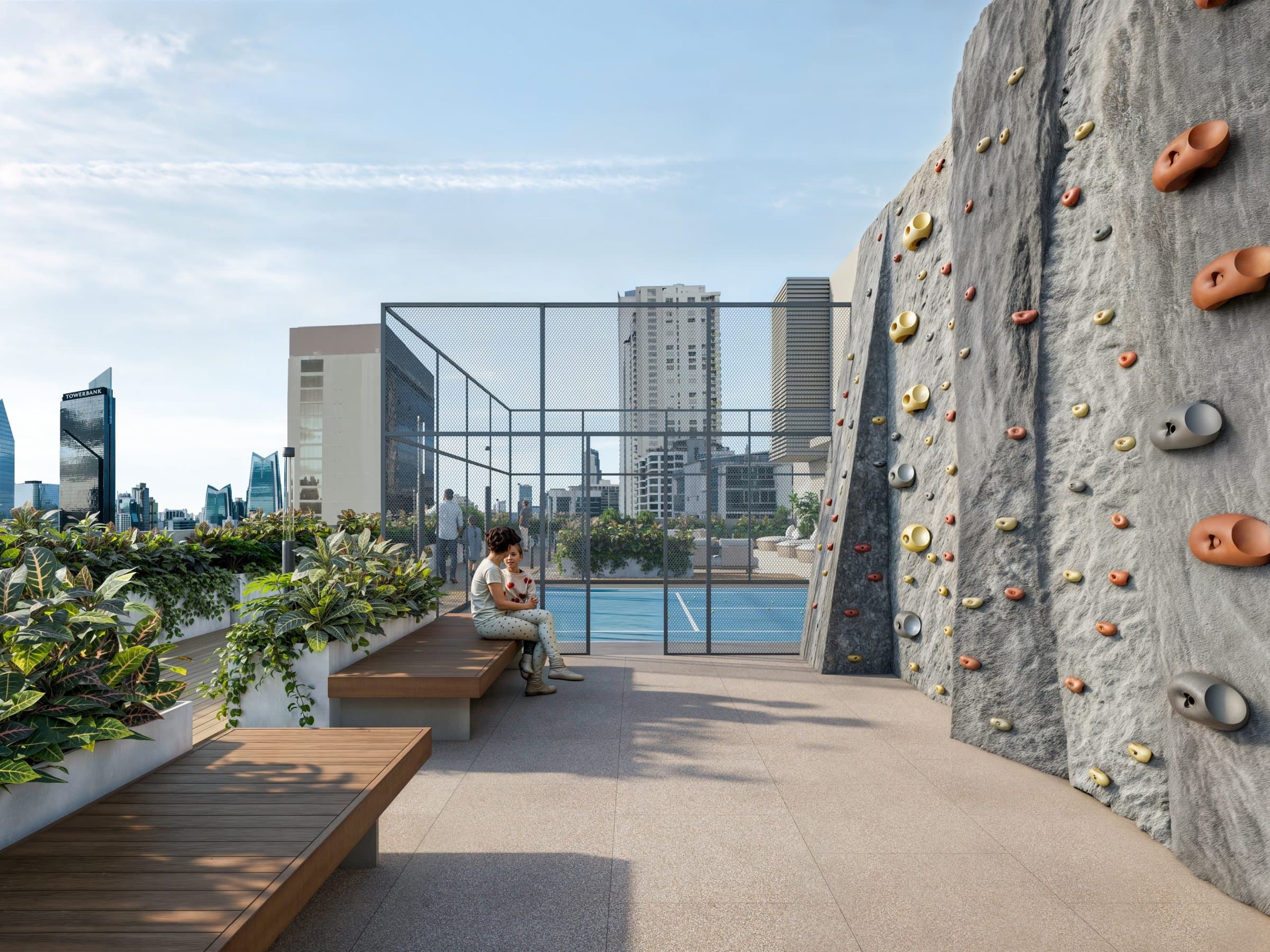 Climbing wall on the amenity terrace at Seaside