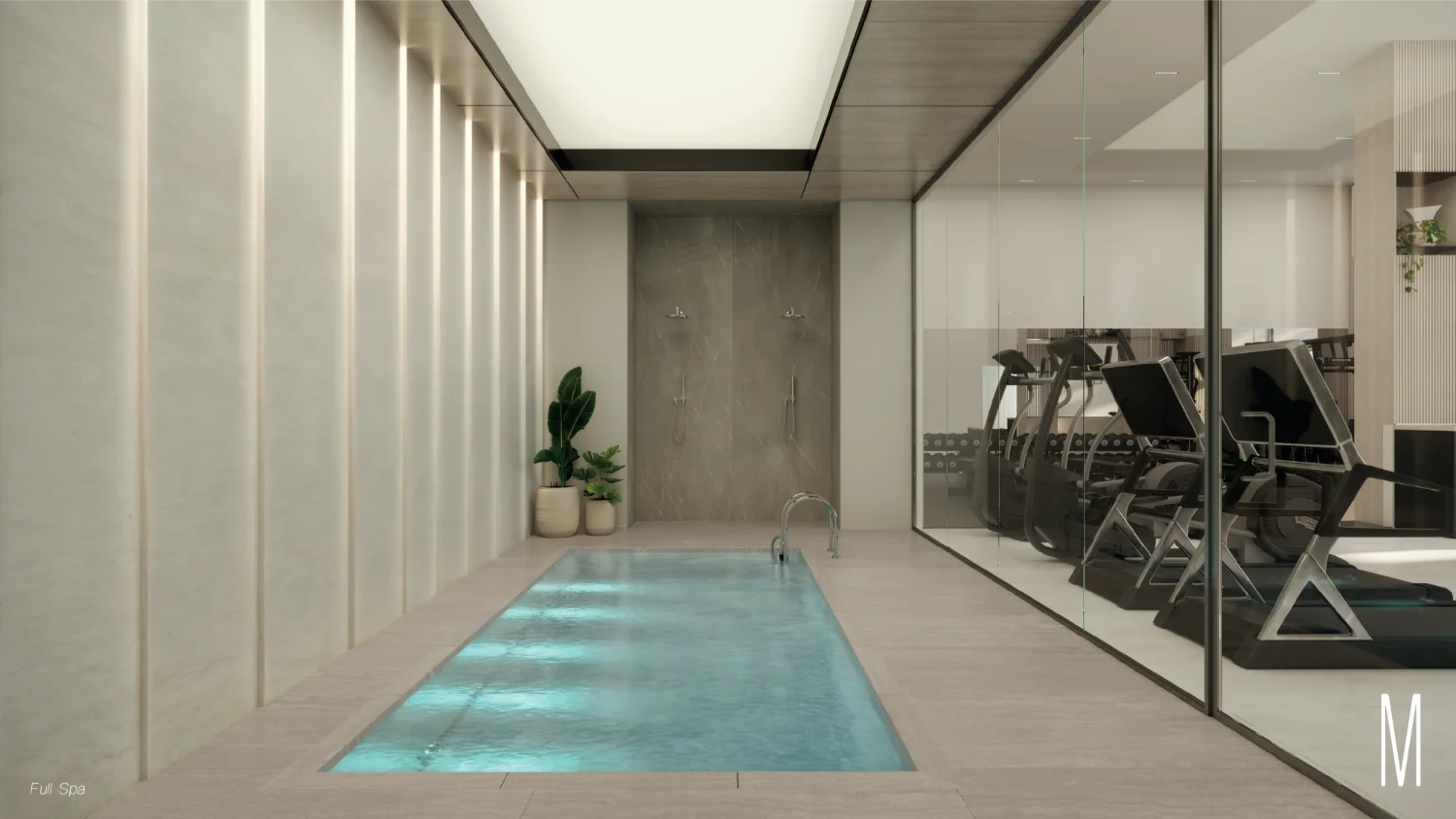 Moderna 360 indoor lap pool beside the gym