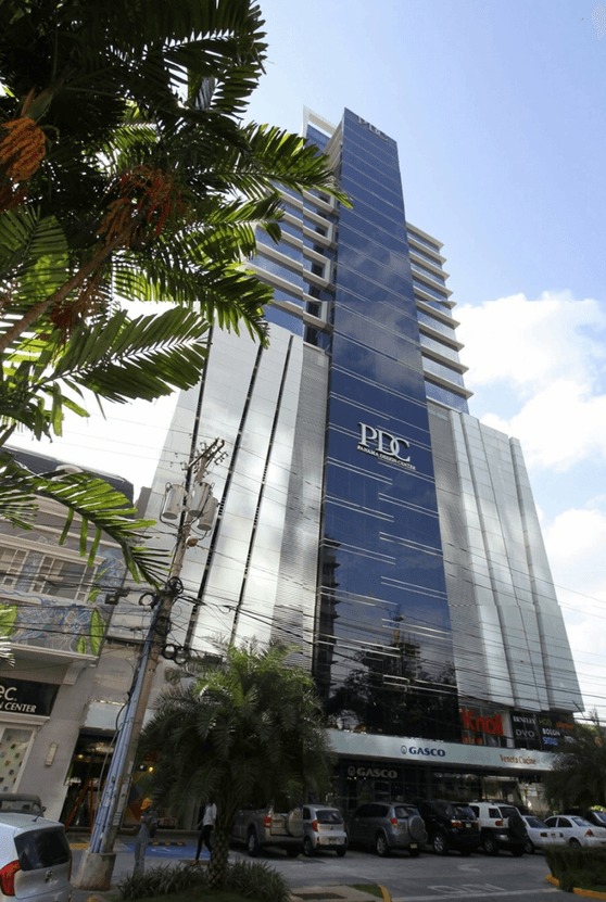PDC Panama Design Center tower and entrance seen from the street in Obarrio