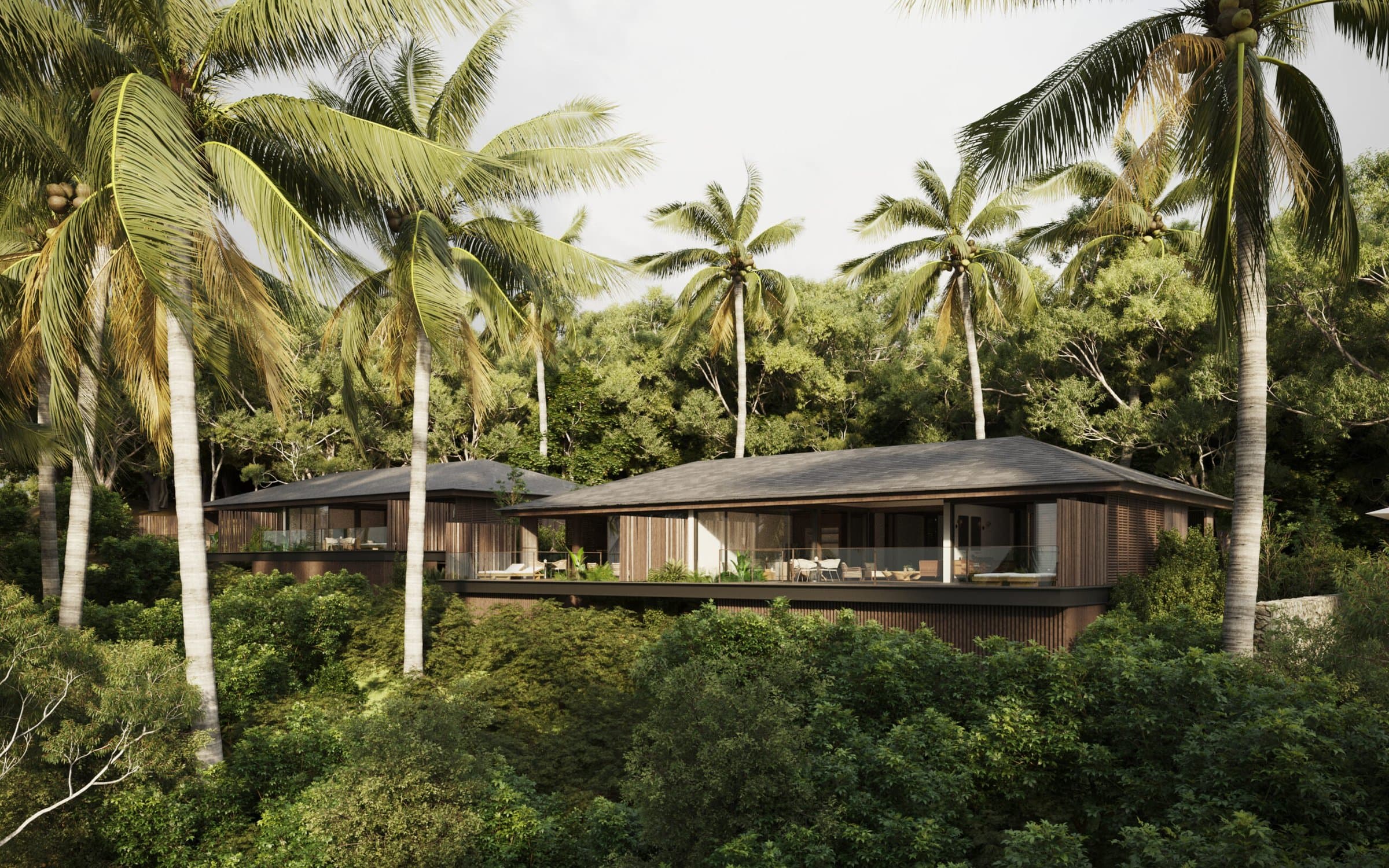 Rendering of a Ritz-Carlton Reserve villa set in the palm forest of Pearl Island