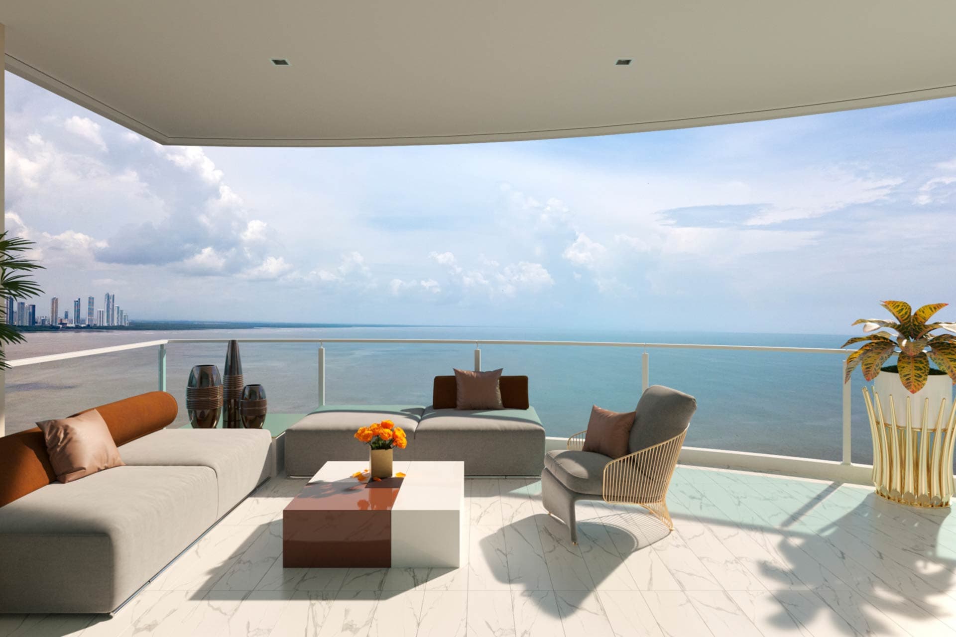 Balcony lounge overlooking the Pacific in a Pacific Point residence