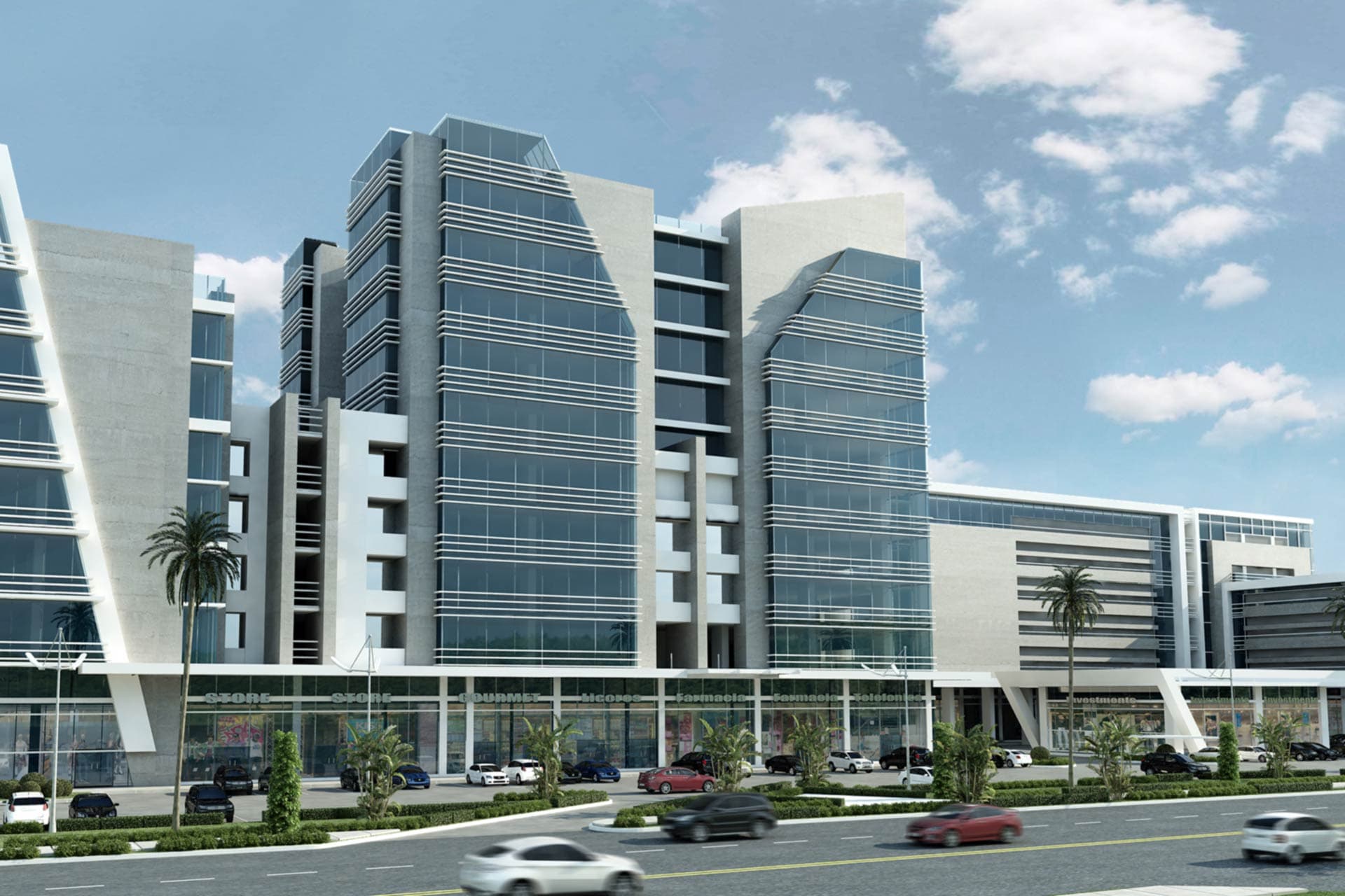 Rendering of the Condado Business Center office towers along the avenue