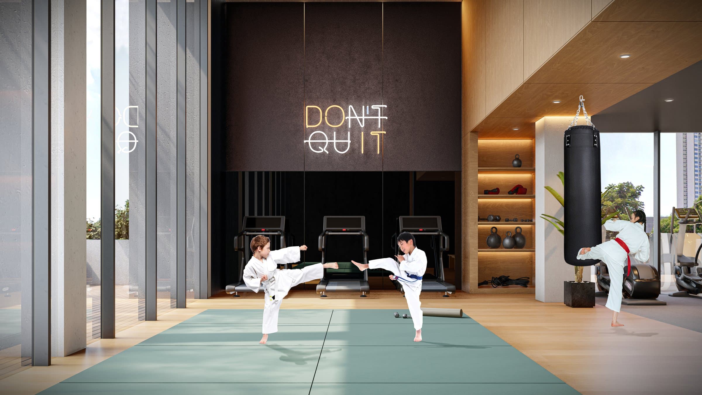 Gym with martial arts area at King's Park Torre 600