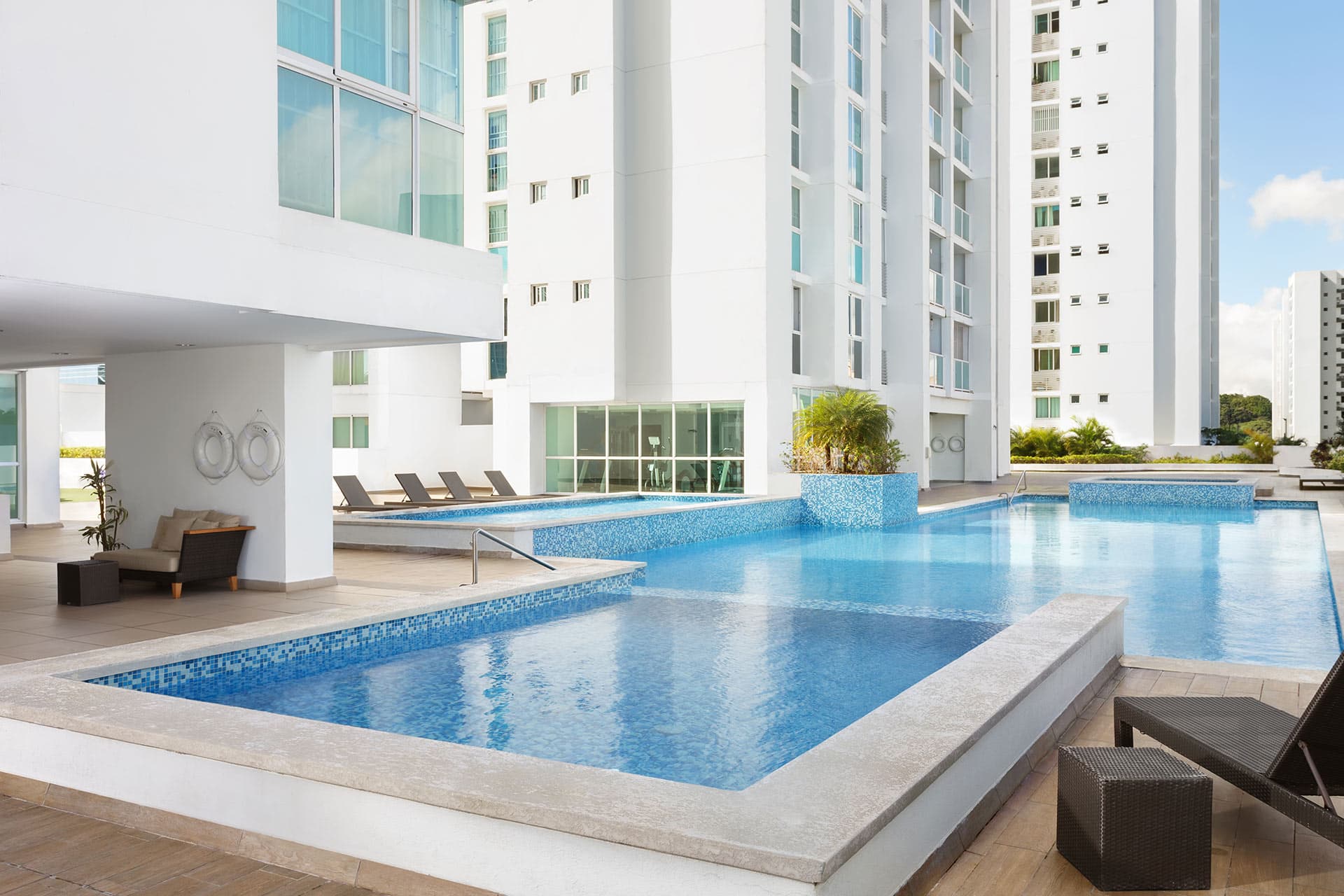 Pool deck at the foot of a King's Park tower