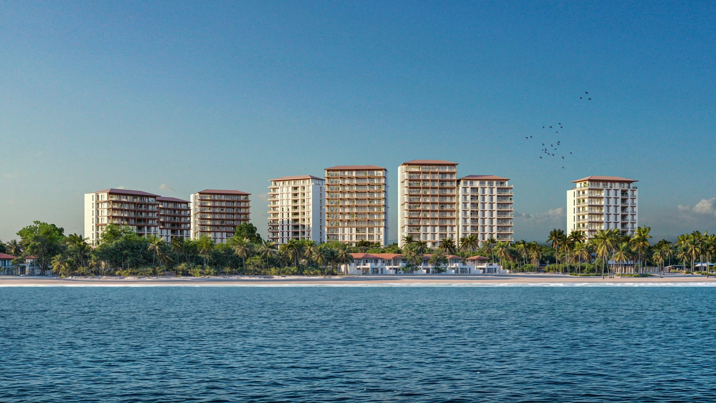 The Alamar buildings lining the Buenaventura shore seen from the Pacific Ocean