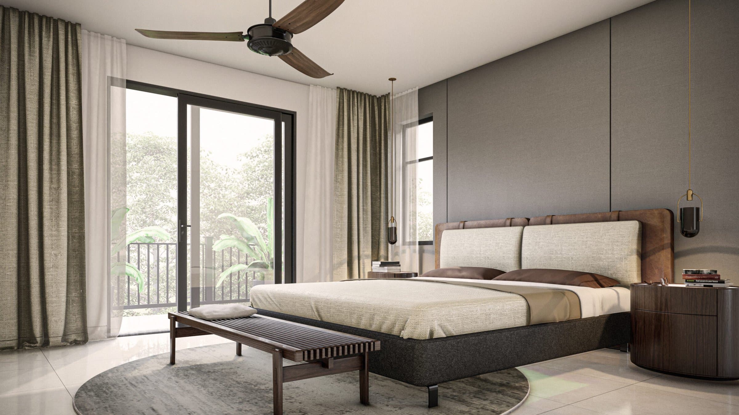 Master bedroom with garden view in an El Remanso house