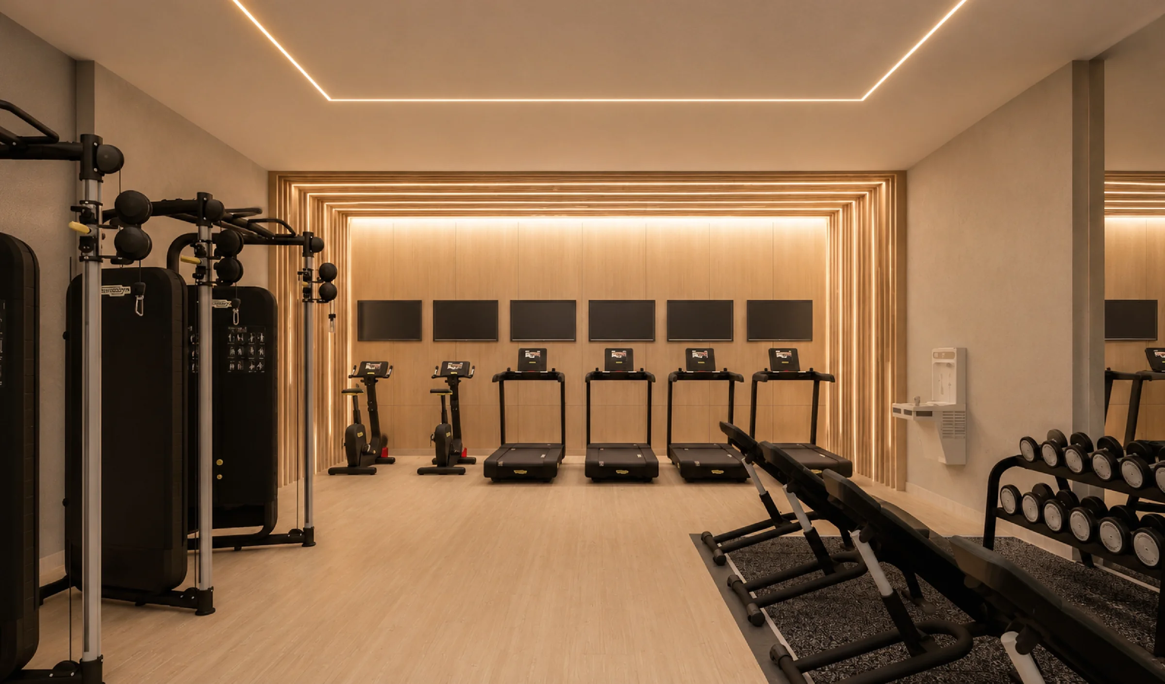 Fitness center with treadmills and weight machines at The Edge Marbella