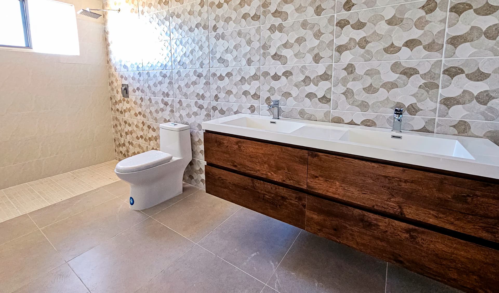 Bathroom with double vanity in a Boquete Canyon Village house