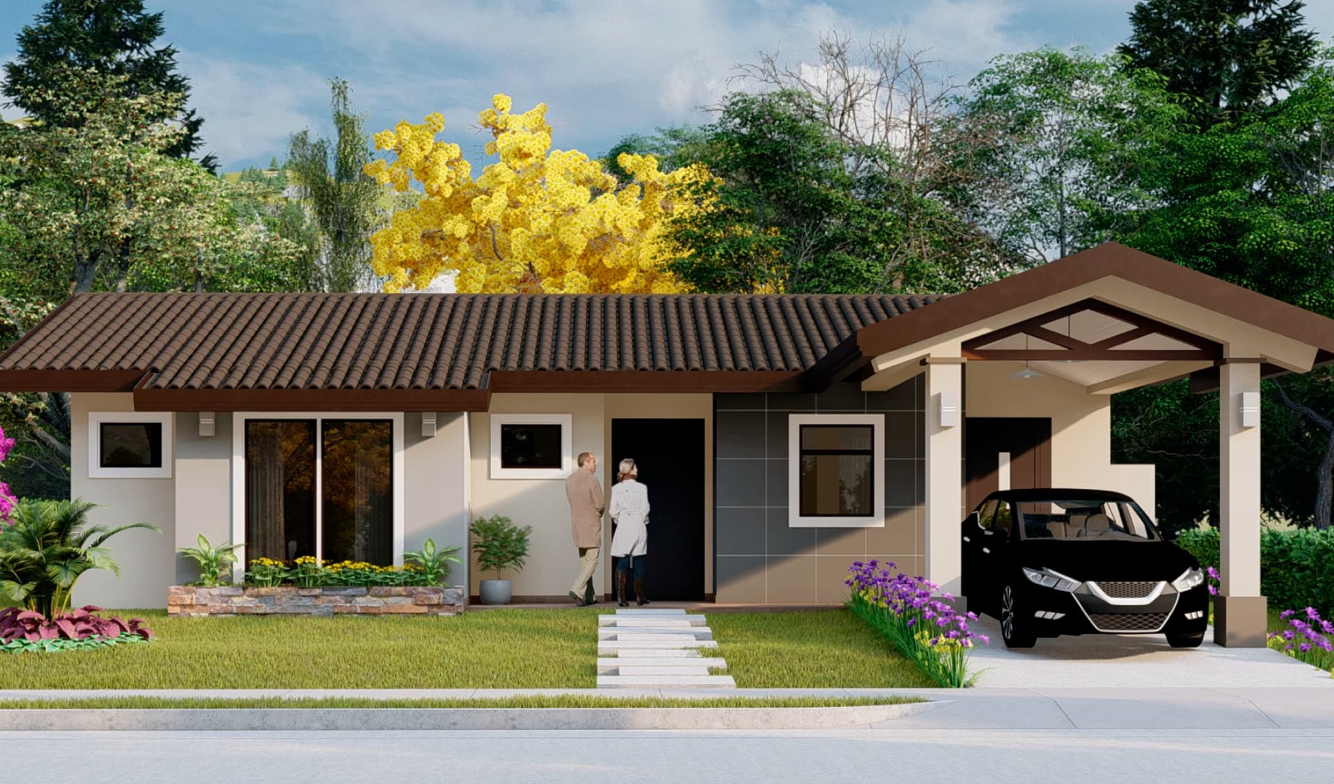 Onix model house facade with carport at Grand Canyon, Alto Boquete