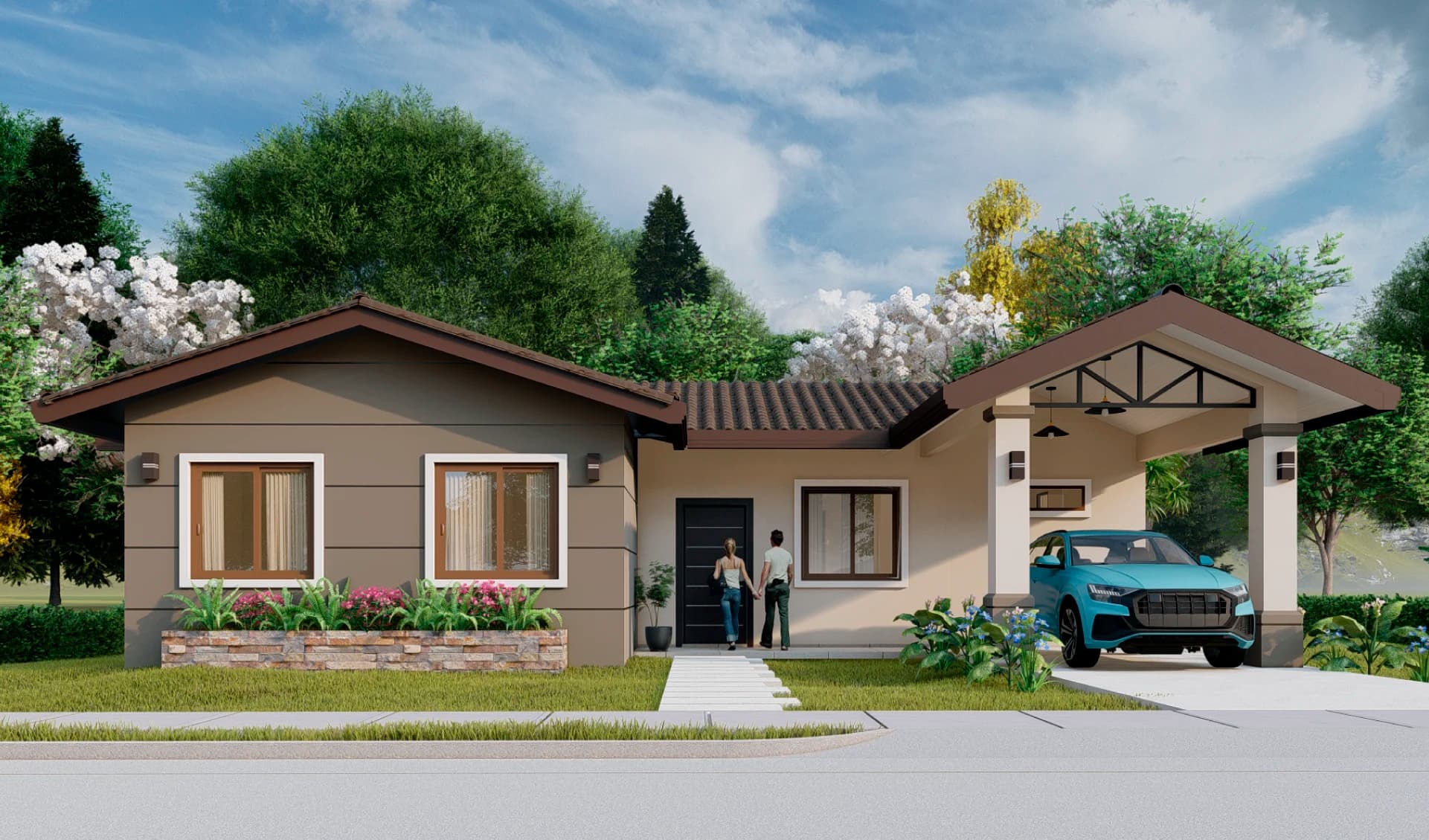 Platino model house facade with gabled carport at Grand Canyon
