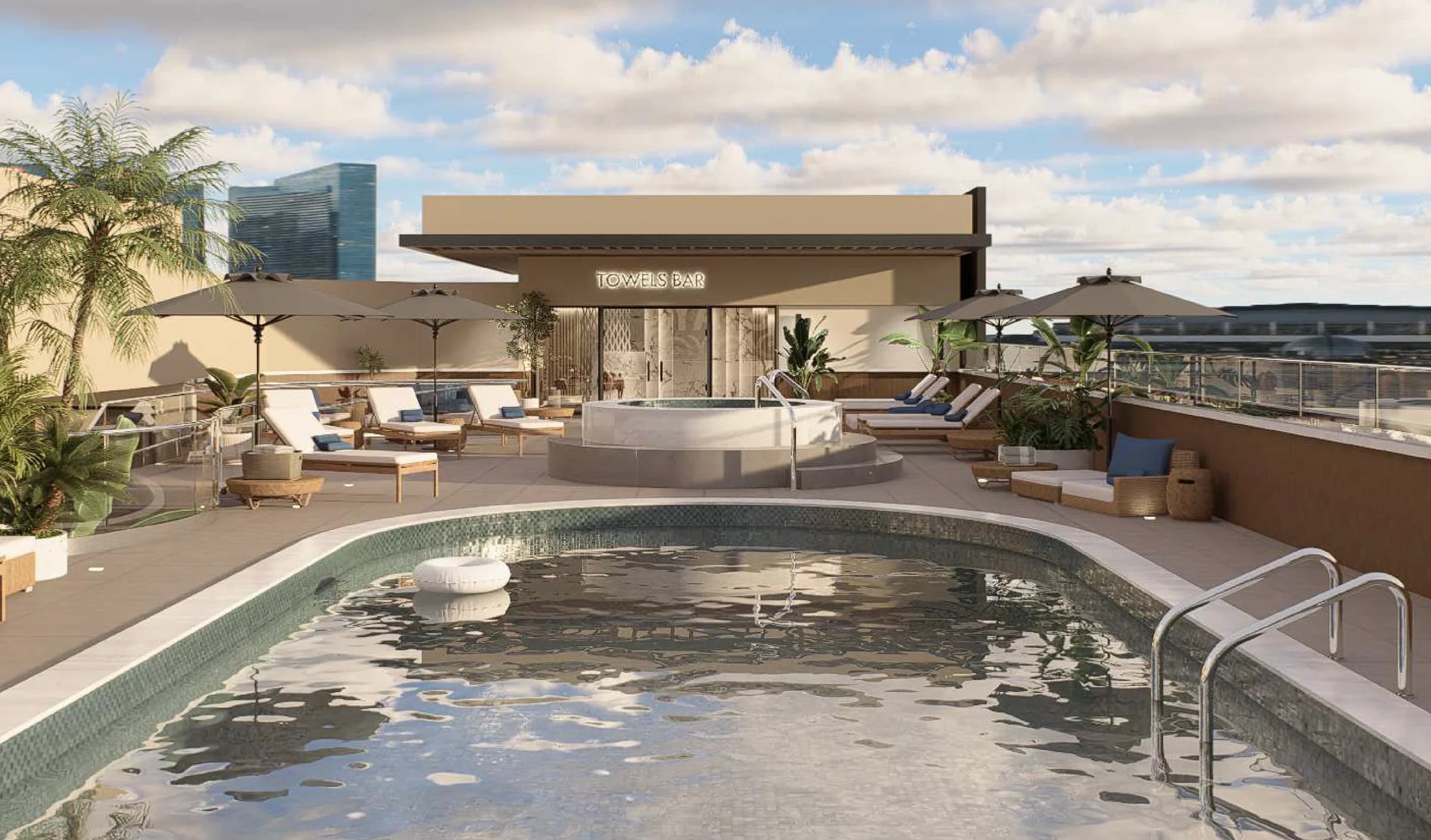 Rooftop pool with sun loungers at Stay Bella Vista